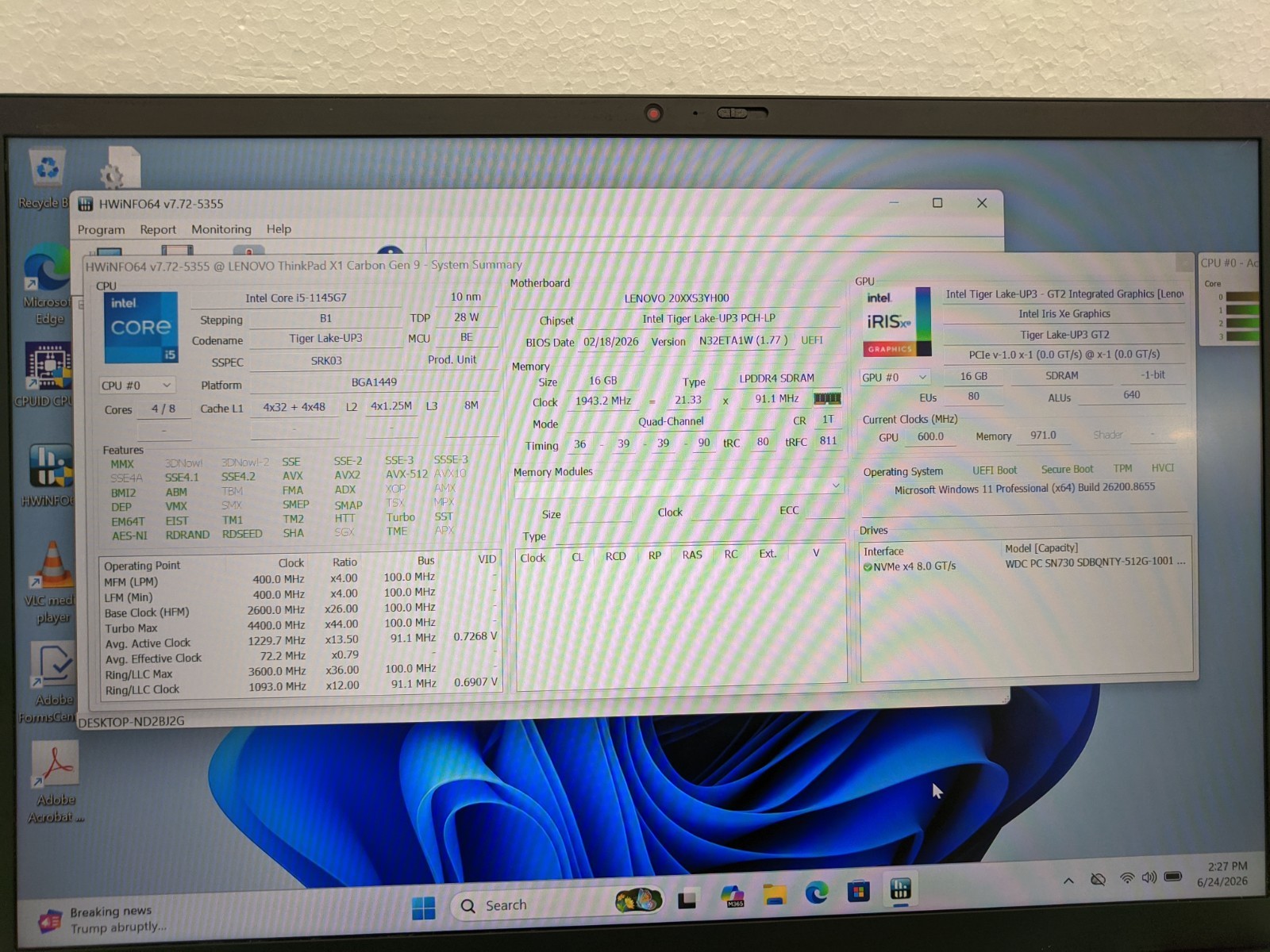 LENOVO THINKPAD X1 CARBON 9TH GEN | TOUCH | i5-1145G7 | 512GB SSD | 16GB | W11