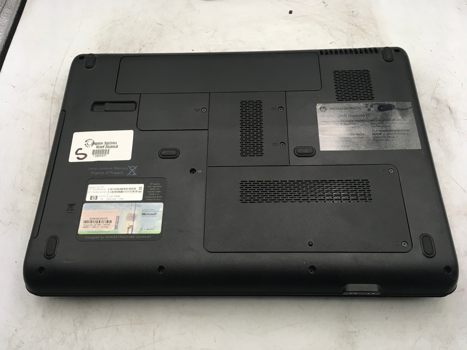 HP G50 109NR NOTEBOOK – BOOTS TO BIOS – AMD ATHLON DUAL CORE – 2GB RAM – READ-BB