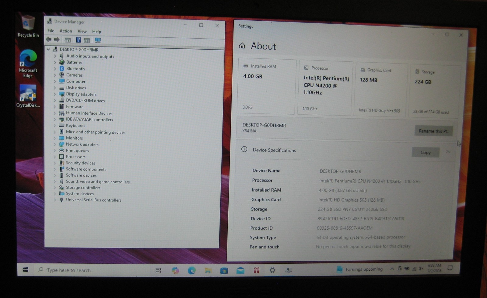 Asus Sonic Master X541N, Pentium N4200@1.1GHz, 8GB RAM, 240 GB SSD, Win 10 Home
