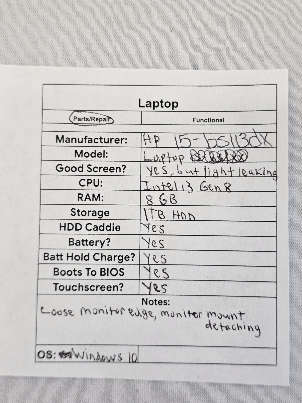 HP 15-bs113dx Laptop – Intel i3 Gen 8 – 8GB RAM – 1TB HDD – Windows 10 – READ