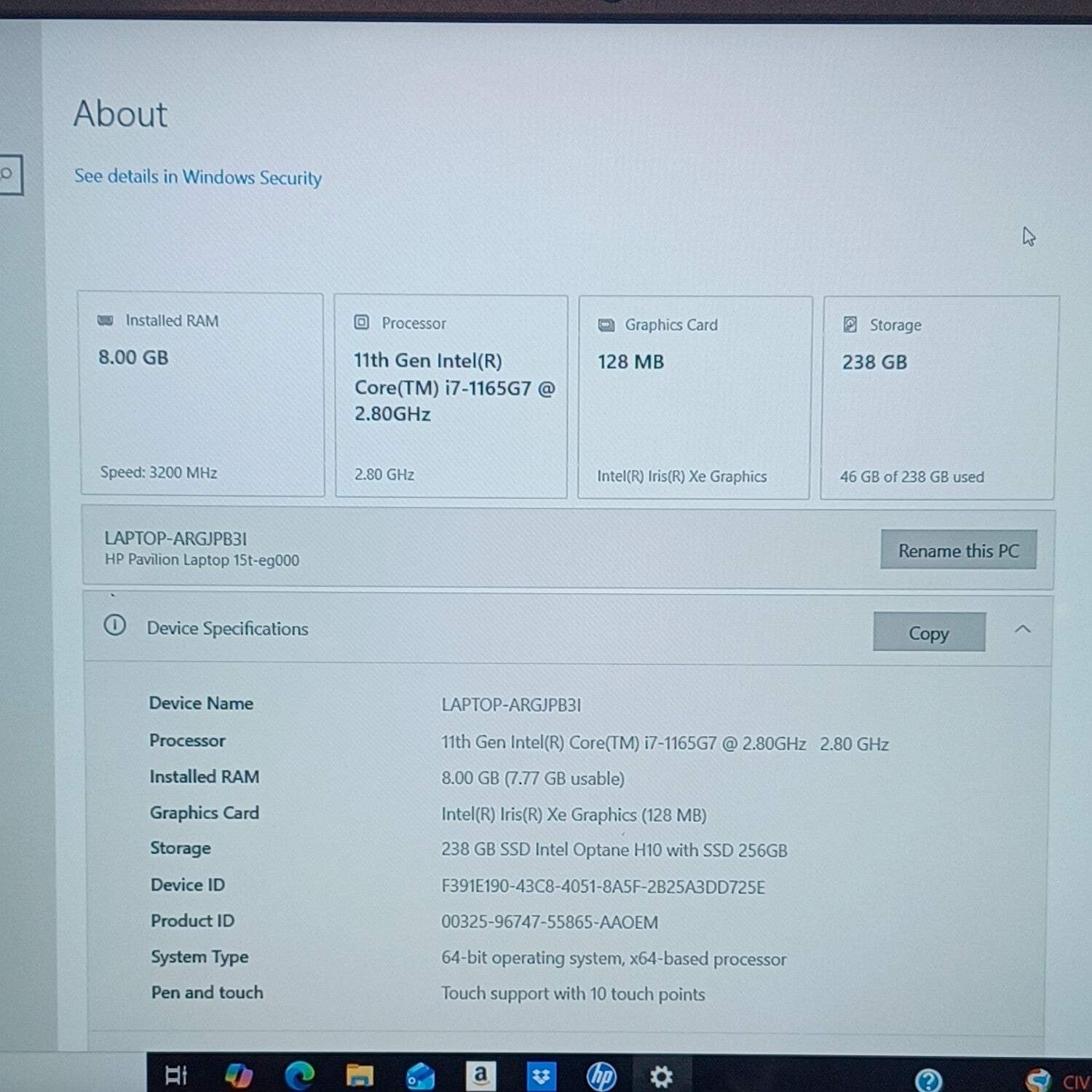 Broken HP Pavilion 15T-EGOOO 15.6″ i7-1165G7 2.8GHz 8GB RAM 256GB SSD Read