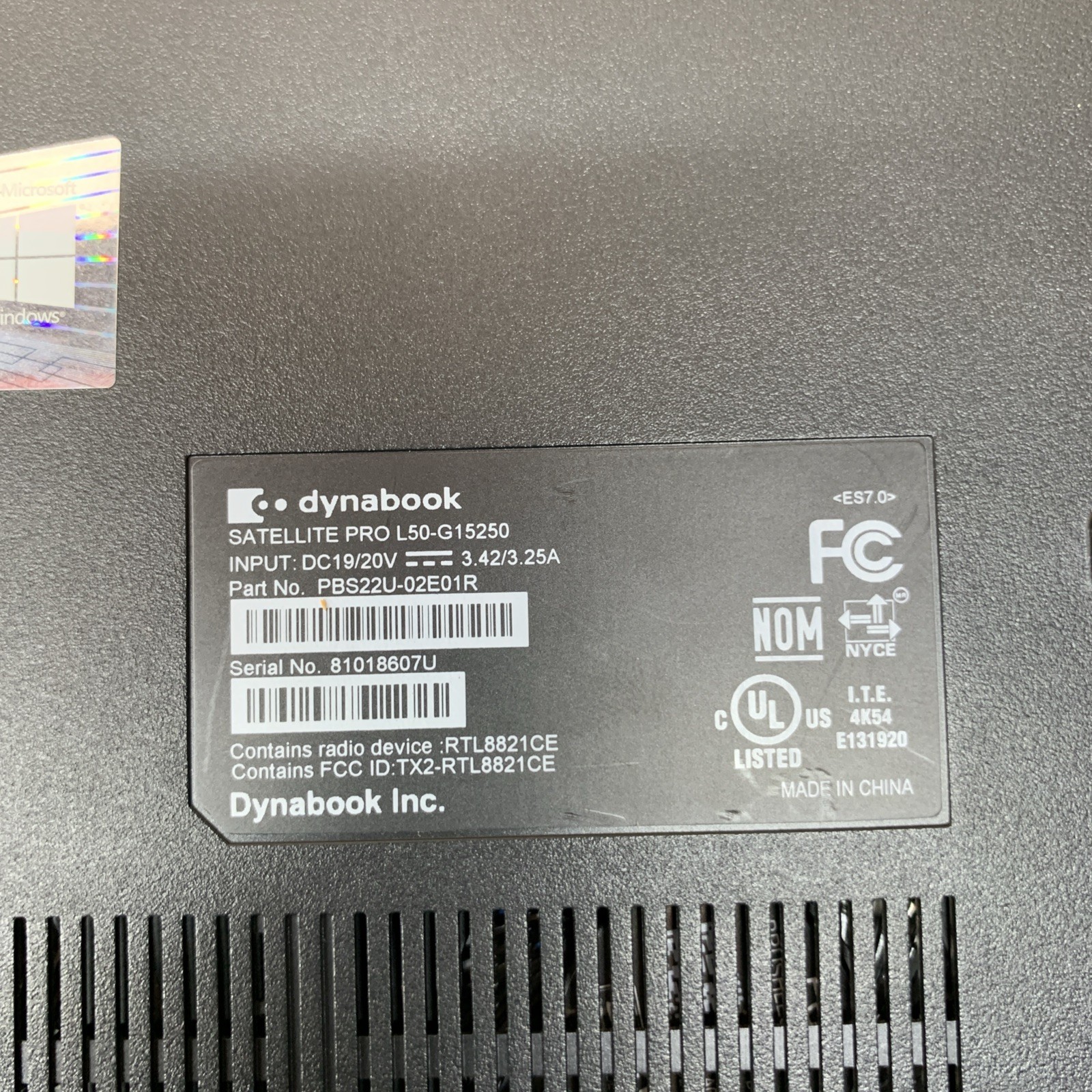 Dynabook SATELLITE PRO L50-G15250 i7-10510U@1.8GHz, GeForce MX250, No RAM/SSD/OS