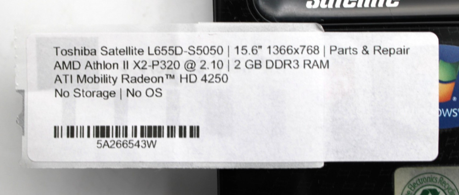 Toshiba Satellite L655D AMD AthelonII X2-P320@1.4GHz 2GB DDR3 NO STRG/OS *PARTS*