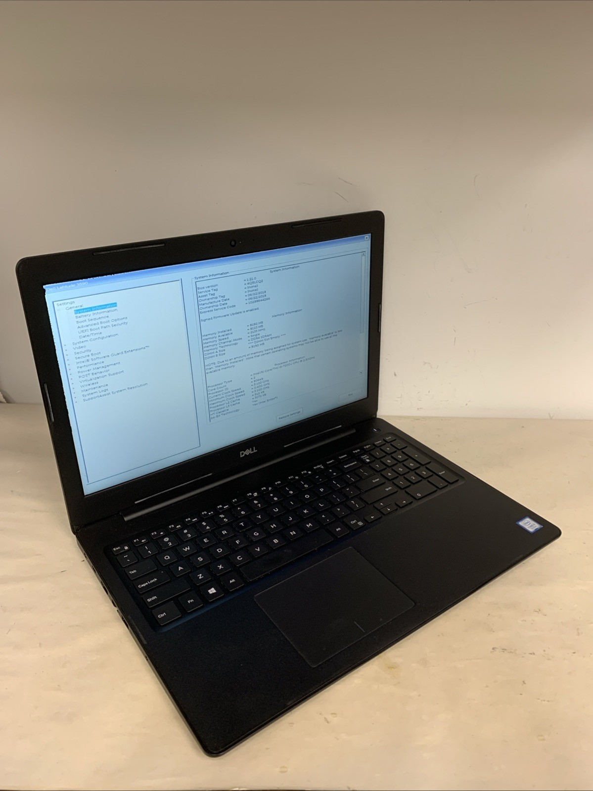 Dell Latitude 3590 i5-7200U 8GB RAM NO HDD | Boot To Bios