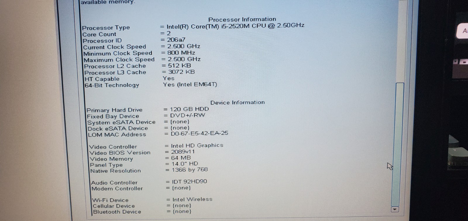 Dell Latitude E5420 Laptop Intel Core i5 8GB 120GB SSD Win 10 Battery & Charger