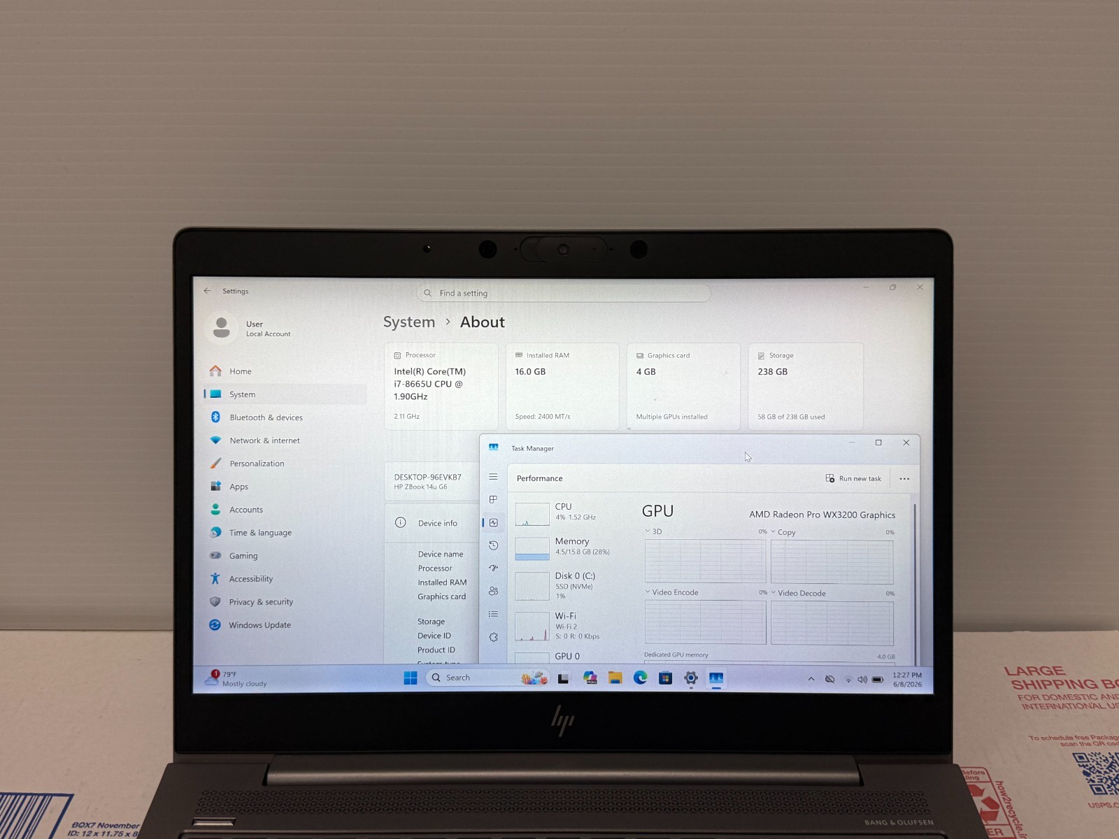 HP ZBook 14u G6 14in i7‑8665U 16GB RAM 256GB SSD Win11 Pro