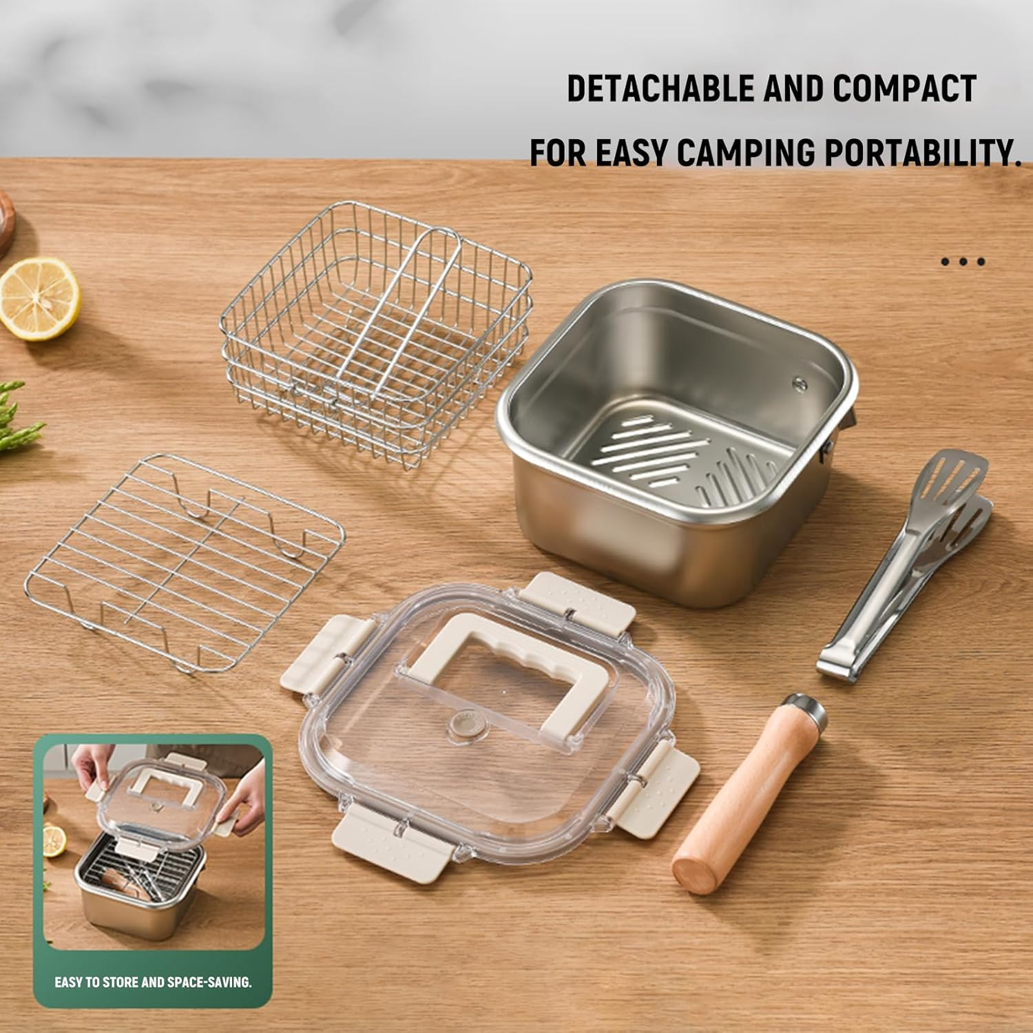 Stainless Steel Deep Fryer,Portable Outdoor Cooking Pot with Basket,Lid,Handle,A