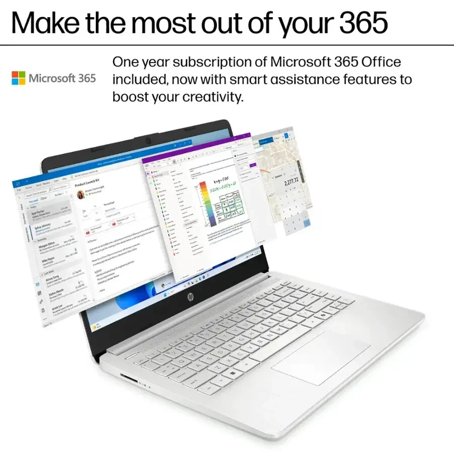 HP 14″ Laptop Intel Processor N150 4GB RAM 128GB Storage UFS – Natural Silver