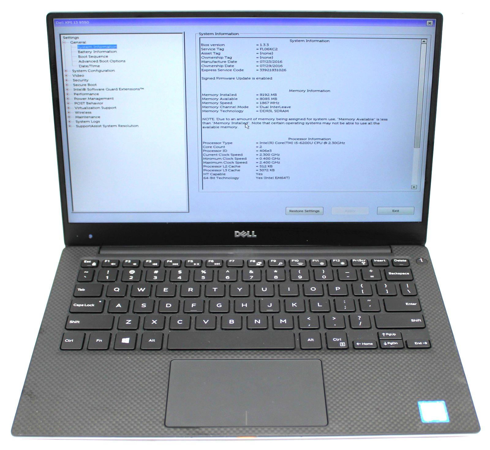13.3″ Dell XPS 13 9350 Laptop i5-6200U @ 2.30GHz 8GB RAM 256GB SSD Win 10 Pro