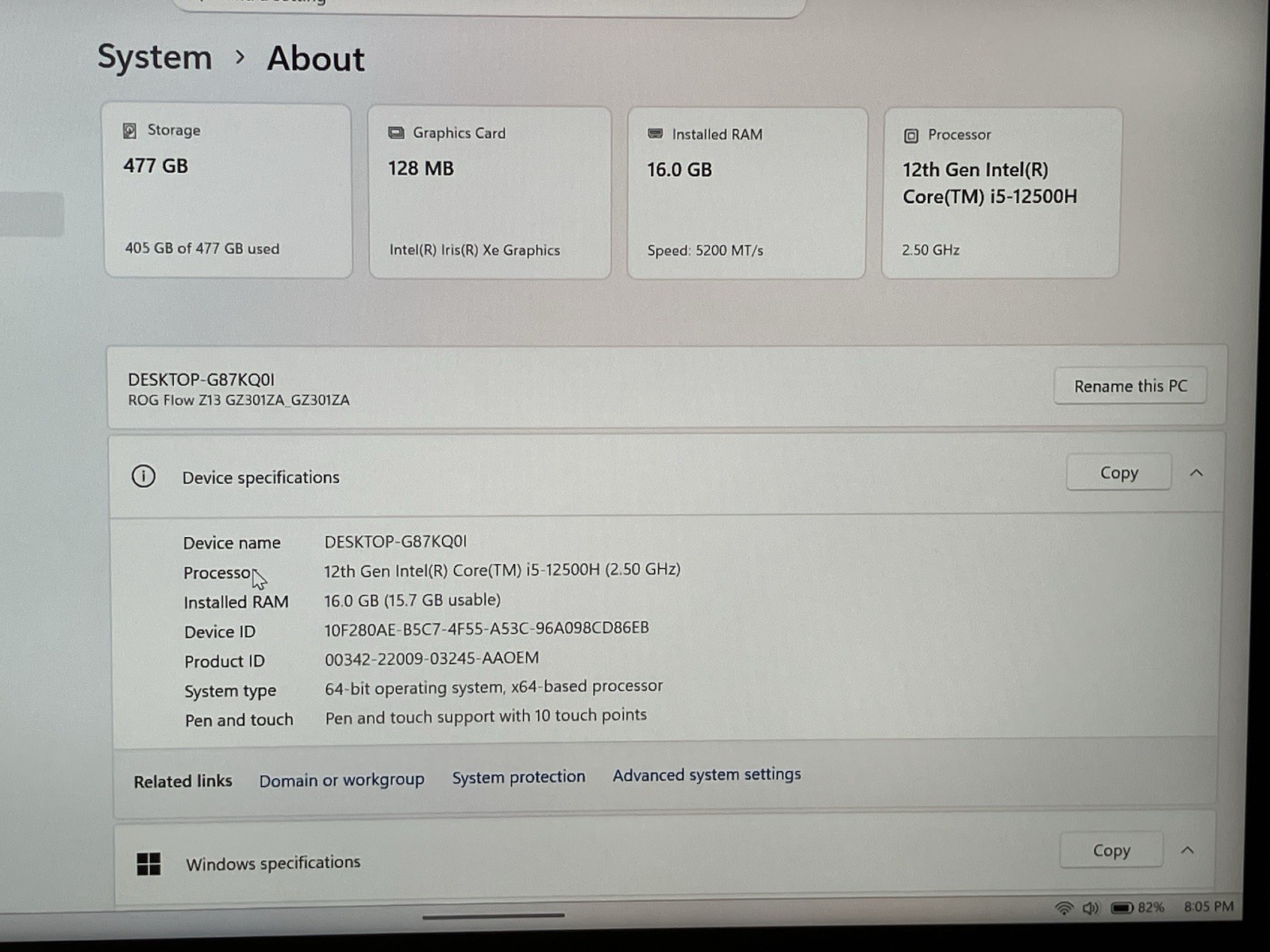 ASUS ROG Flow Z13 i5-12500H 2.5GHz 16GB RAM 512GB SSD (GZ301Z) (No Keyboard)