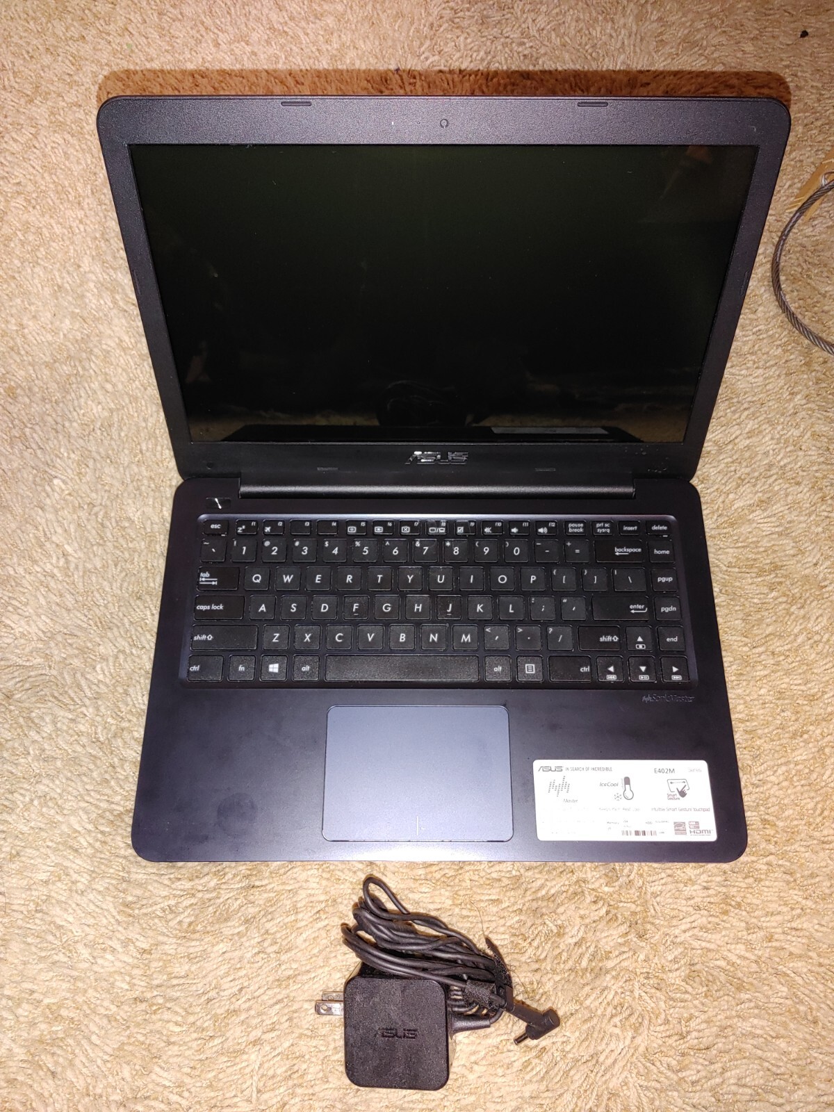USED ASUS Laptop E402M HDD: 32GB PROC: 2.58 GHz Intel BYT-M 2 Core 2840 RAM: 2GB