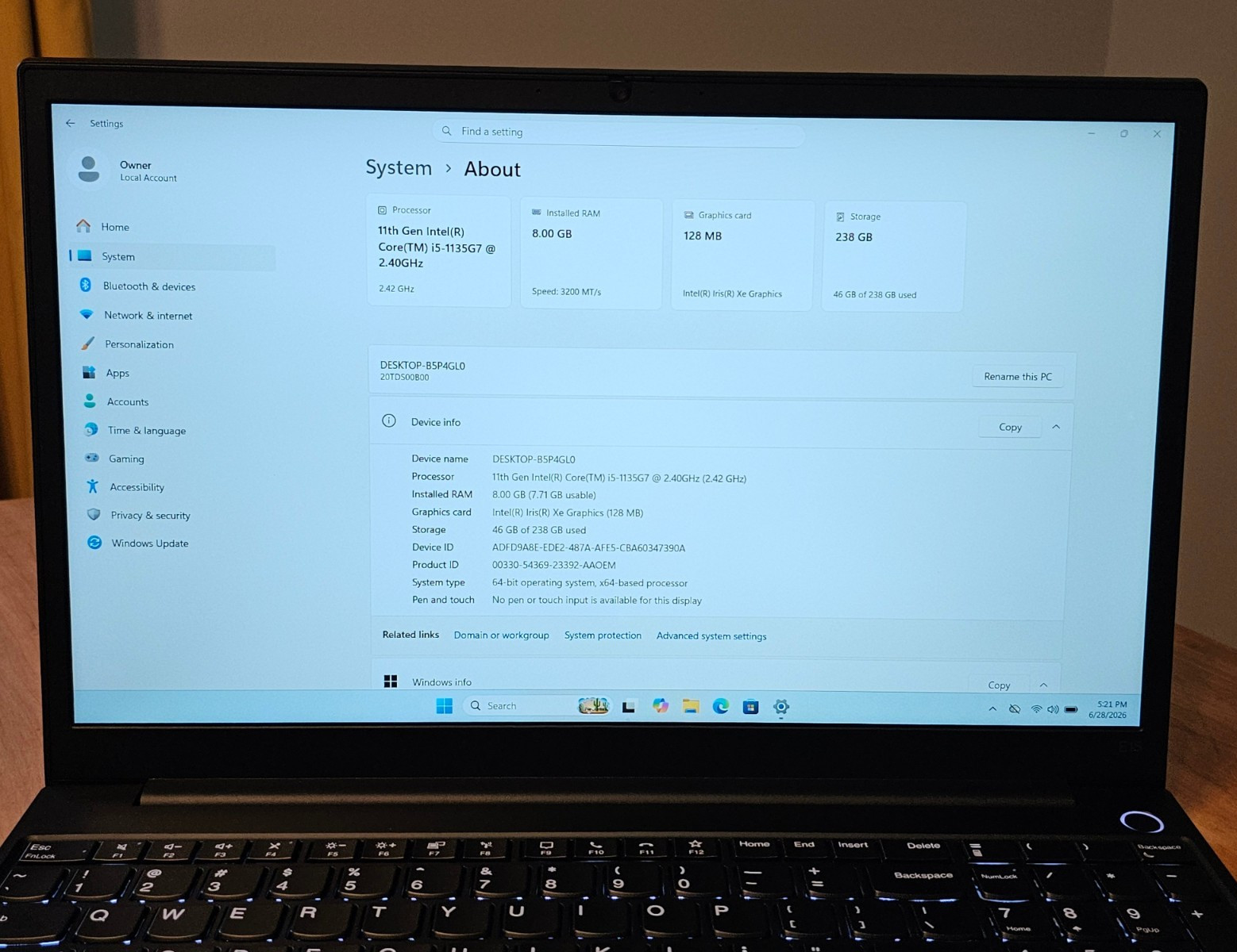 Nice Lenovo E15 Gen 2 i5-1135G7 2.40GHz 8GB 256GB NVMe Full HD AC & 83% Battery