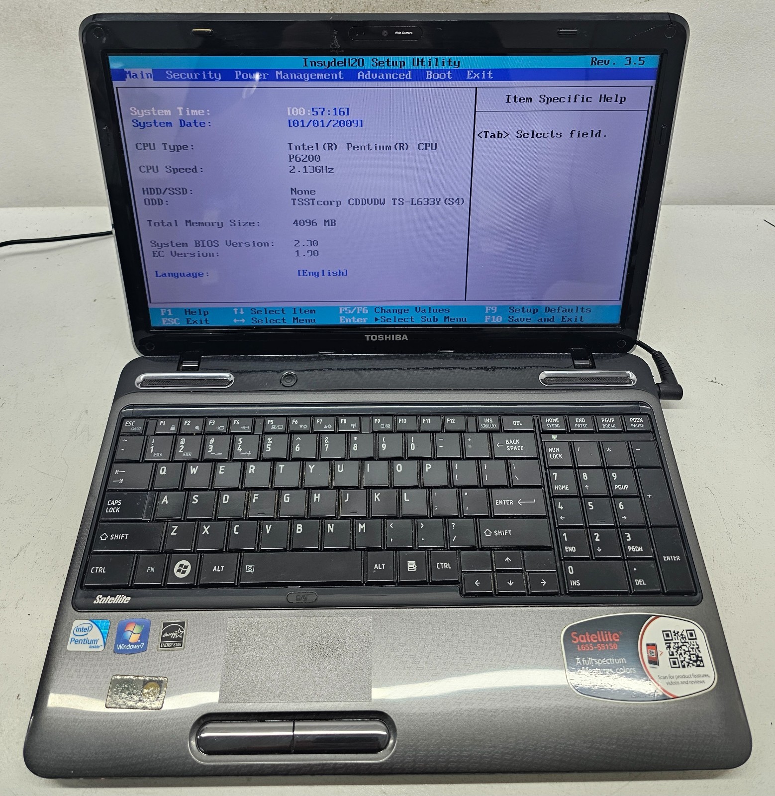 Toshiba Satellite L655-S5150 Laptop Intel Pentium P6200 4GB NO HD/OS (FL)