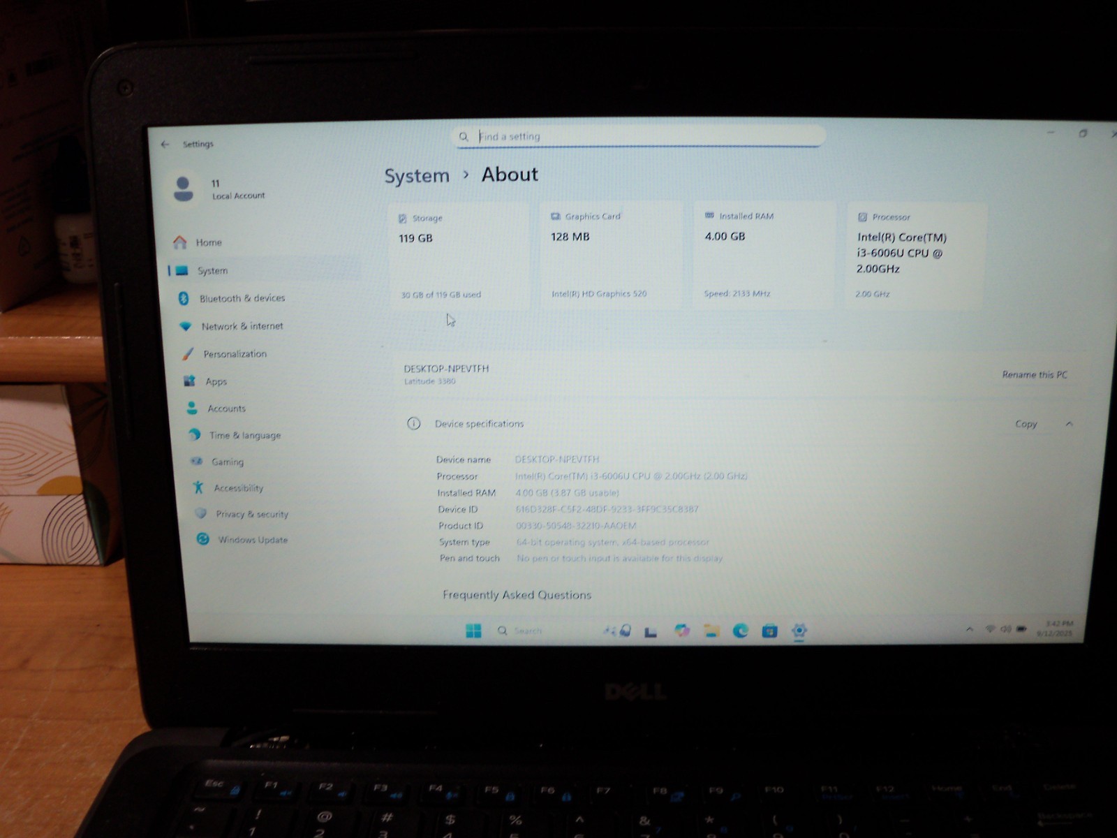 Dell Latitude 3380 13″ Laptop 4GB RAM 120 GB SSD Windows 11 Pro No AC Ada. Read