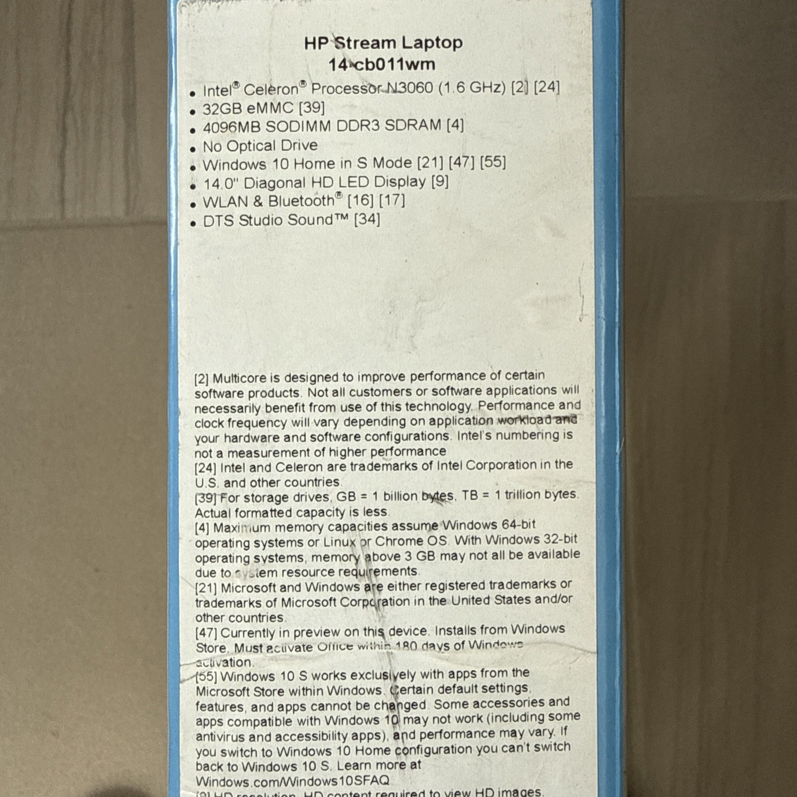 HP Stream 14-cb011wm 14 inch (32GB, Intel Celeron N3060, 4GB) Laptop – Blue -W10