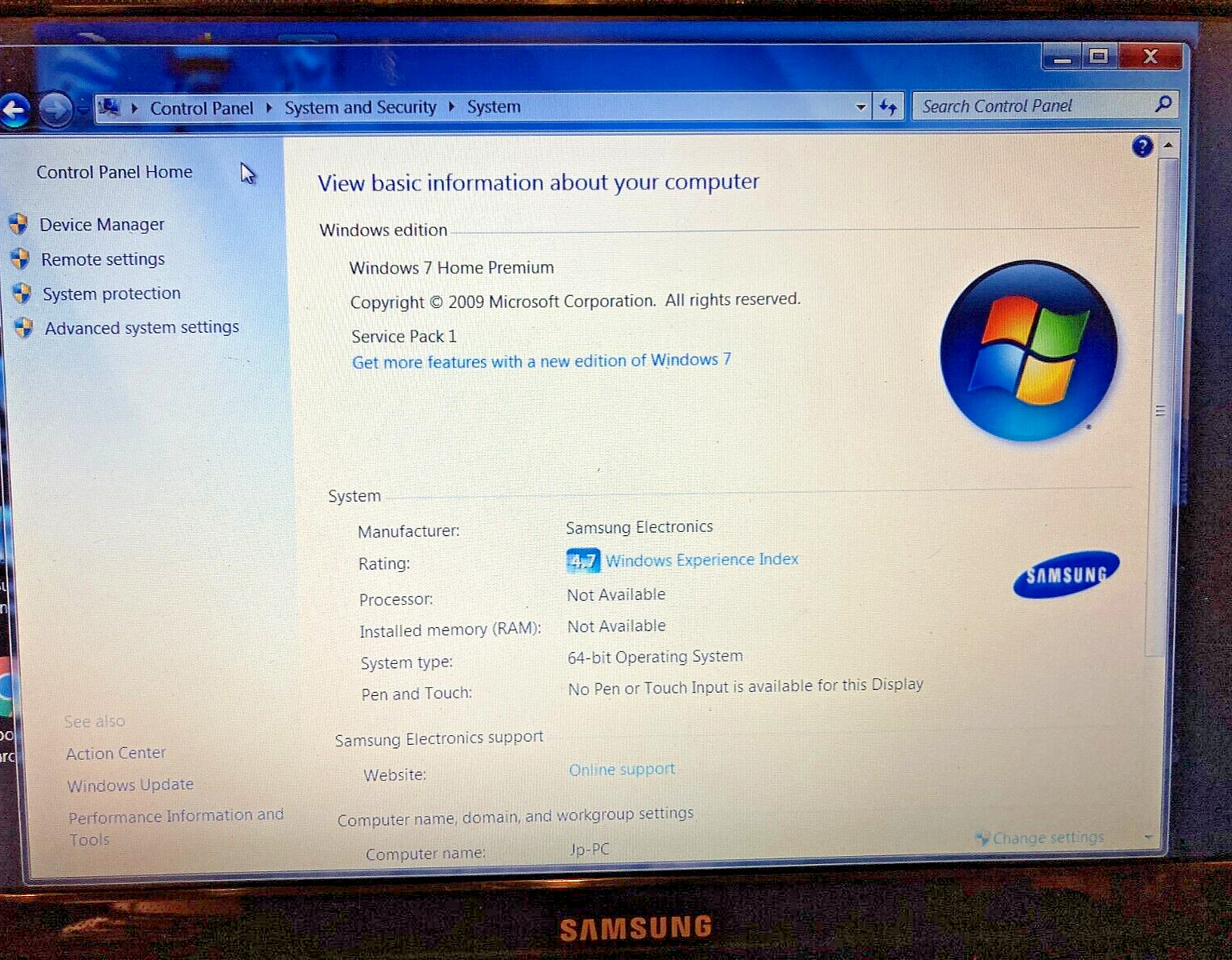 Samsung 300E5A/Core i3-Windows 7 /Webcam/DVD – 2350M CPU 2.30 GHZ 6.0GB 64 Bit O