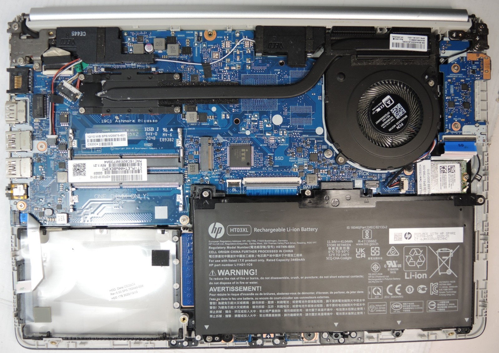 HP Laptop 14-dk1025wm (DEAD, NO POWER, LIQUID DAMAGE, PARTS ONLY, NON-FUCTIONAL)