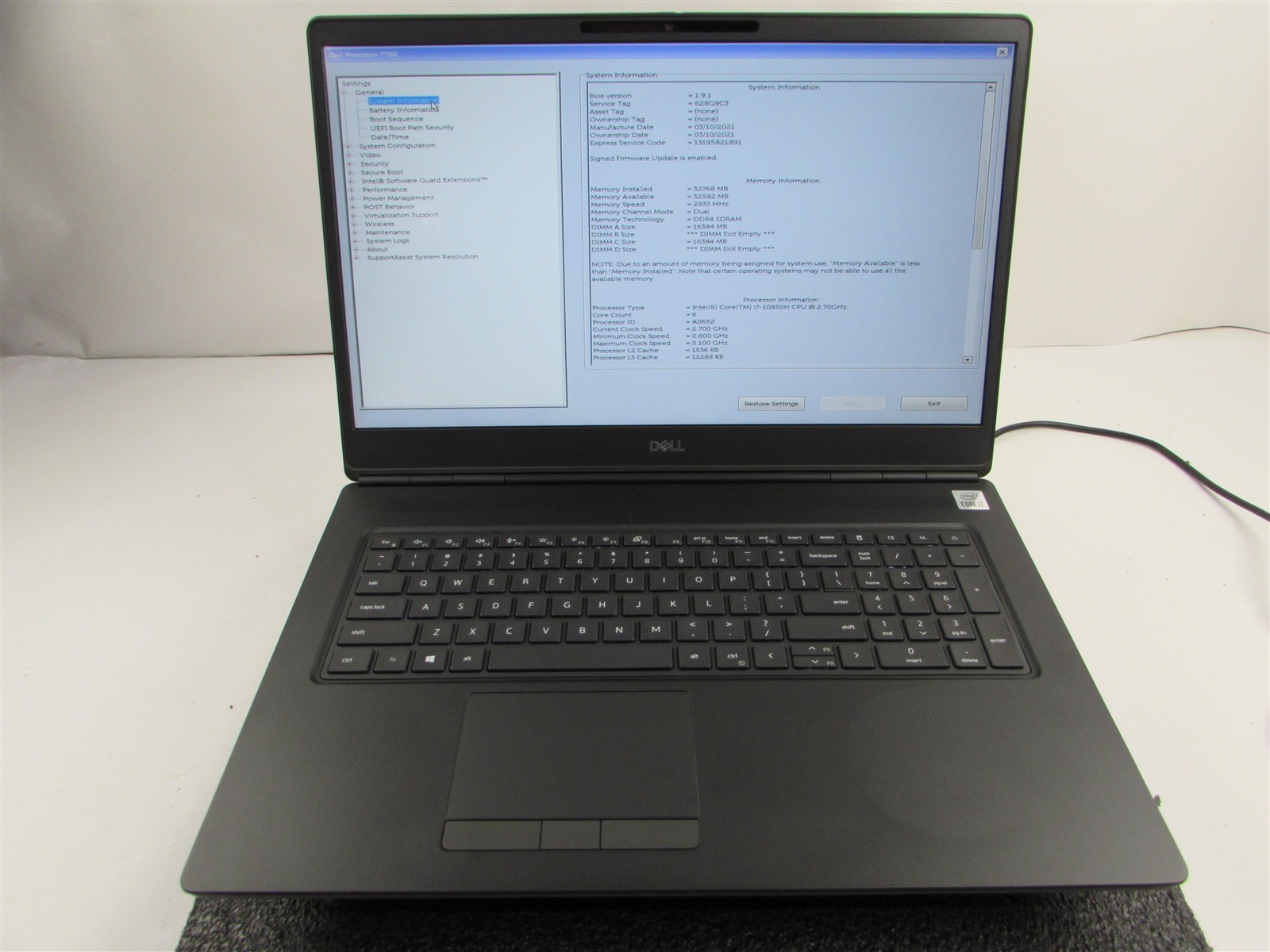 DELL PRECISION 7750 FHD CORE I7-10850H 1TB 32GB RAM RTX 4000 WIN 11 PRO NO BATT