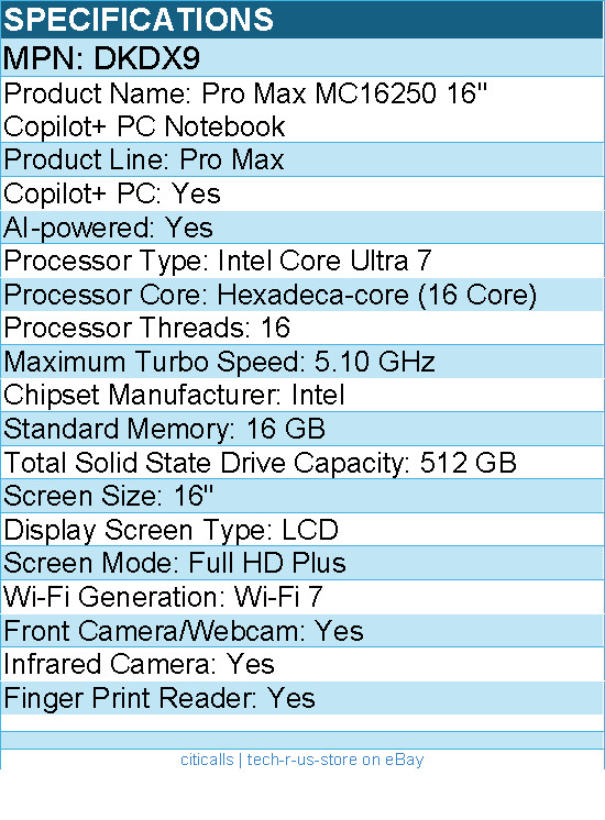 Dell DKDX9 Pro Max MC16250 16″ Copilot+ PC Notebook – Full HD Plus