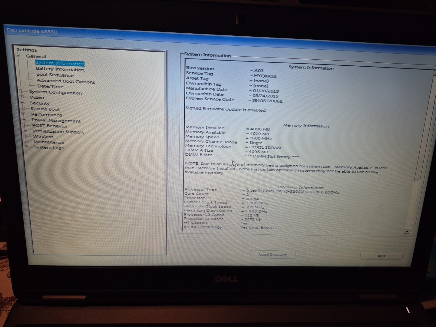 Dell Latitude E5550 15.6″ i5-5200u@2.20GHz 4GB RAM 500 GB HDD NO OS