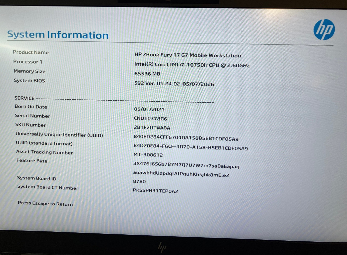 HP ZBook Fury 17″ G7 NVIDIA Quadro T1000 4GB 2.6GHz Intel i7-10750H 64GB 1TB