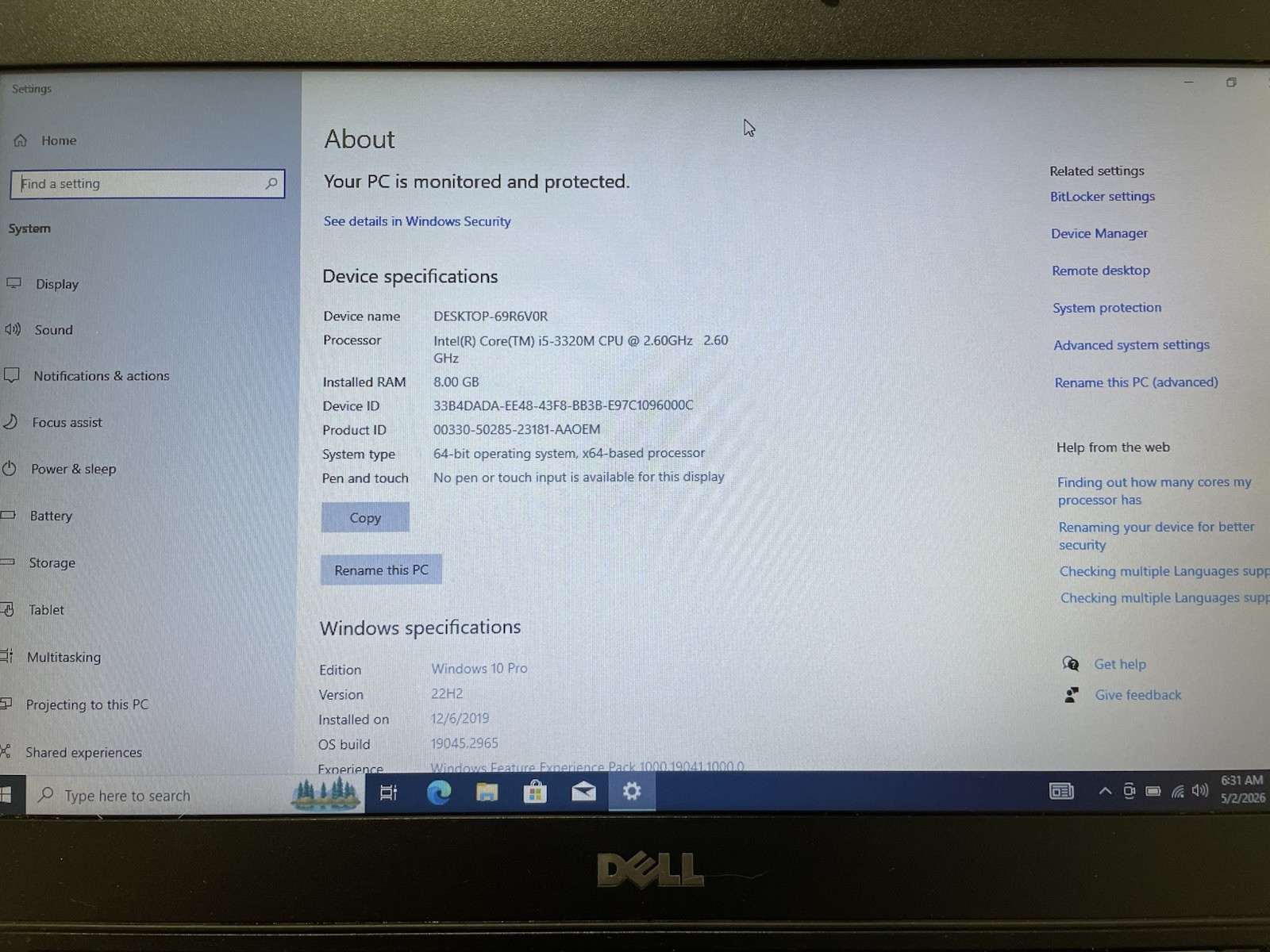 Dell Latitude E5430 256gb SSD Win 10 Pro i5-3320m 2.60ghz 8gb RAM DVD HDMI