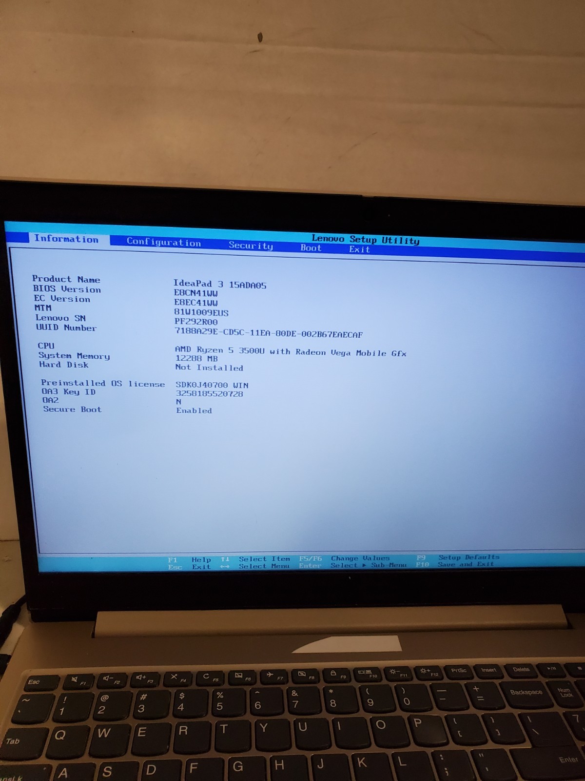 LENOVO IDEAPAD 3 15ADA05 15″ RYZEN 5 3500U 12GB RAM No HDD/SSD/OS/BACK-COVER #69