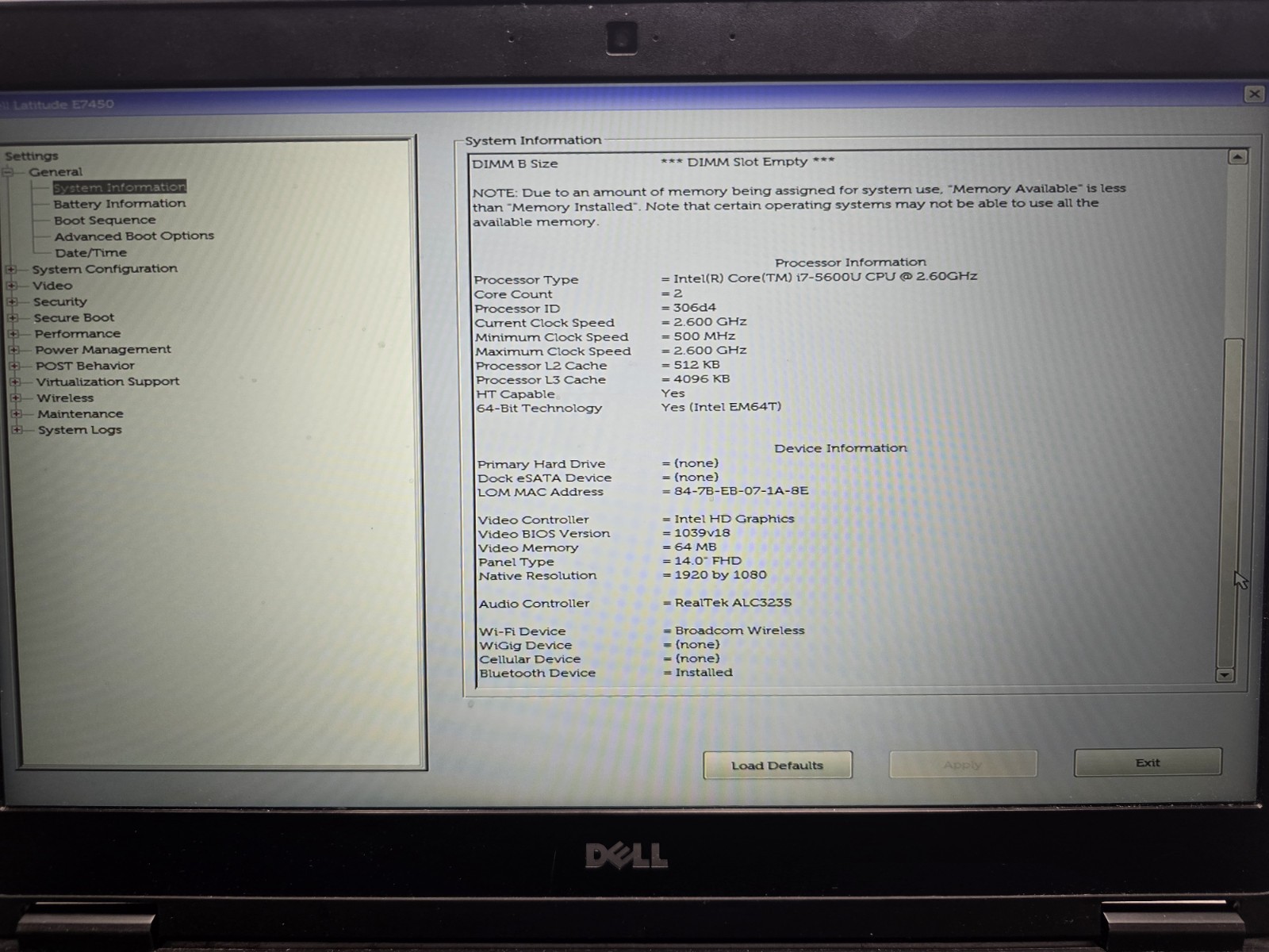 Dell Latitude E7450 Intel Core I7-5600U 2.60GHZ 8GB RAM – NO HDD, NO OS #46