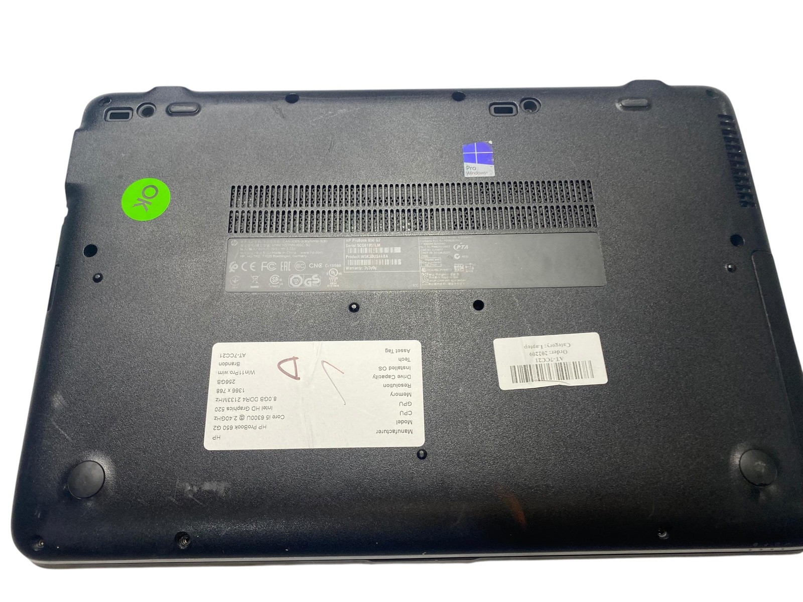 HP ProBook 650 G2 i5 6300 8GB 256GB Win11 Laptop Grade D