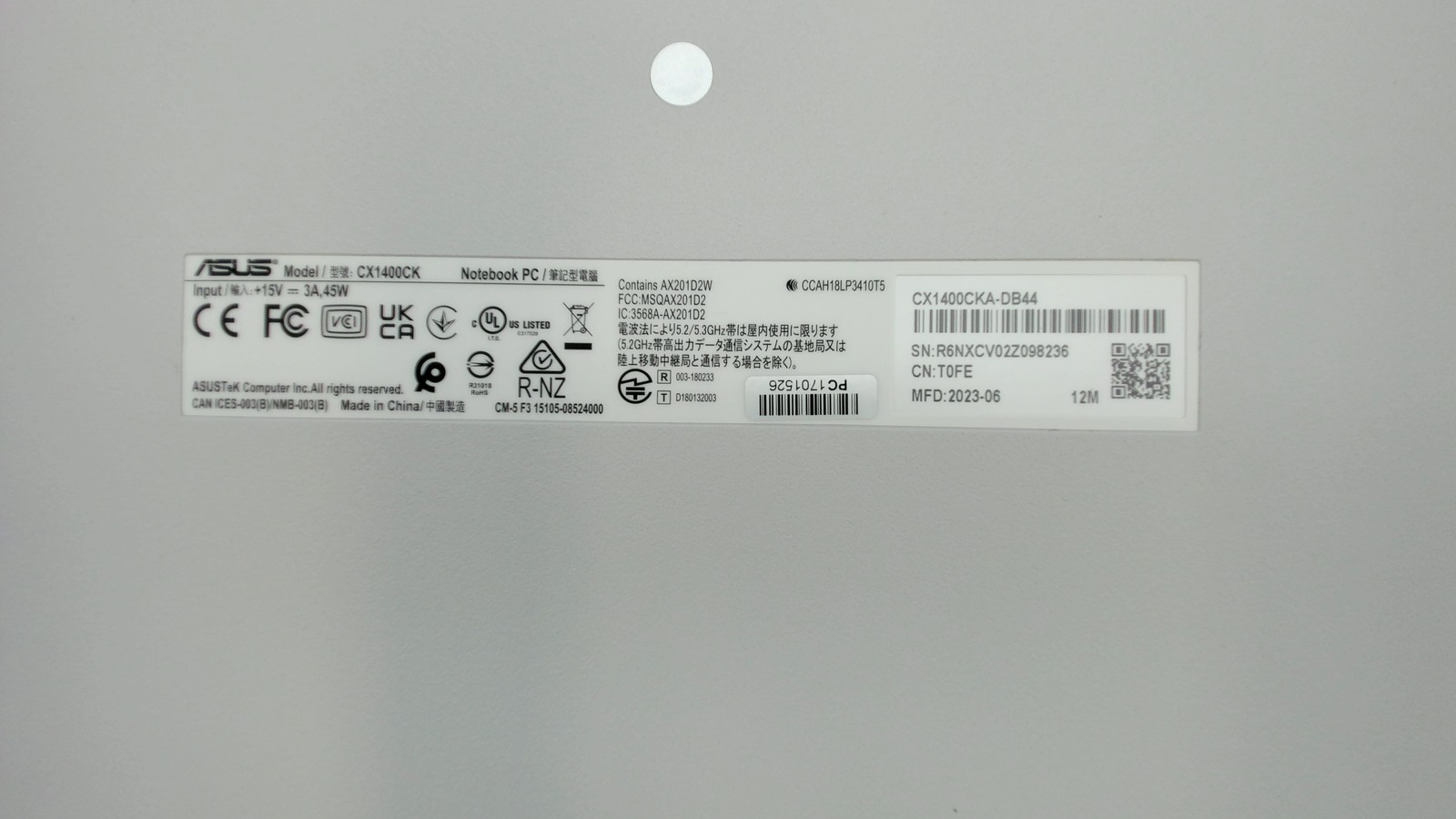 Asus Chromebook CX1 14″ Intel Celeron N4500 4GB 64GB CX1400CKA-DB44 PC1701526