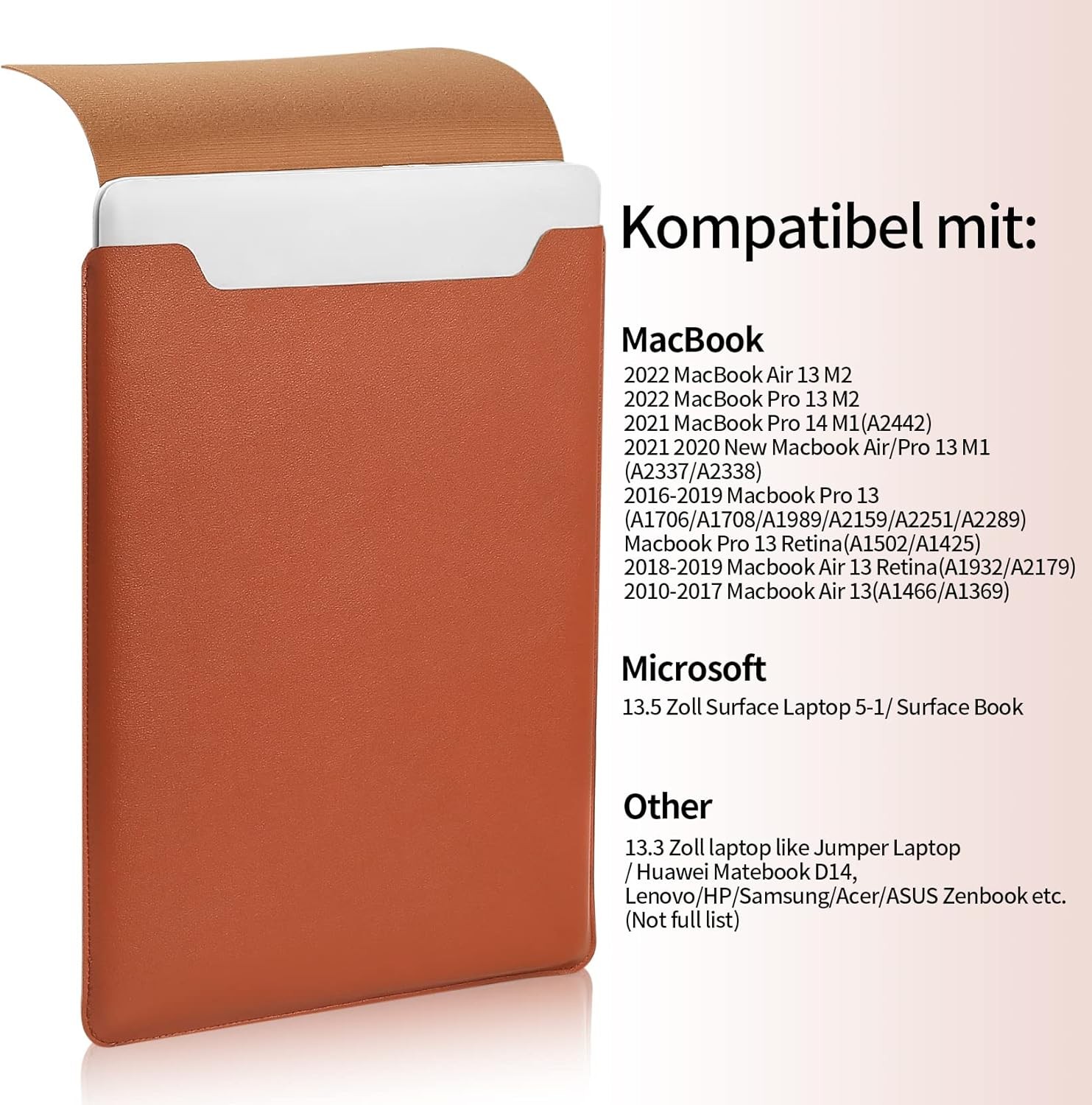 Brown Thin Portable Bag, Padded Case Laptop Sleeve for Apple 14″/13.3″ Devices