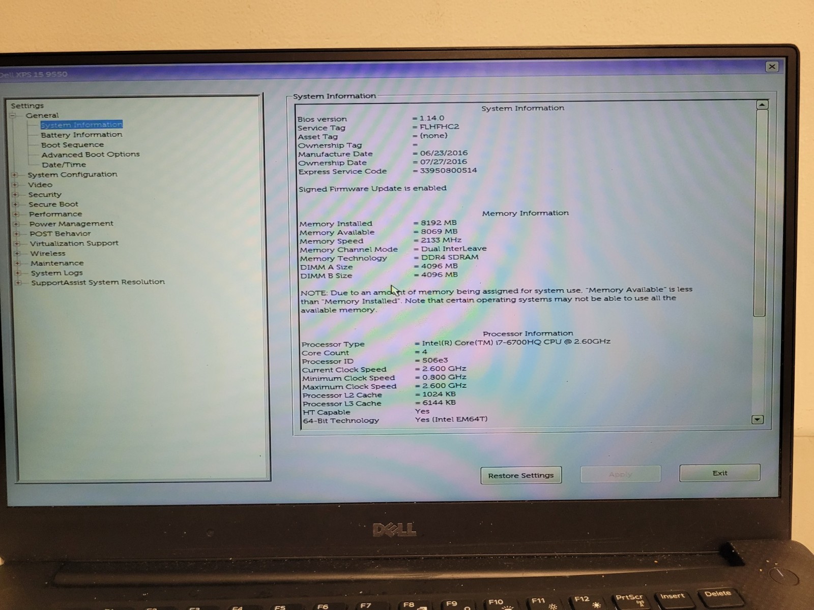 Dell xps 15 9550 15.6″ i7-6700HQ 2.6ghz 8gb ram no ssd parts read FLHFHC2