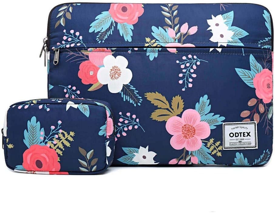 Navy Flower Laptop Sleeve Case for 15-16 inch MacBook Pro, HP, Dell, Lenovo, Ace