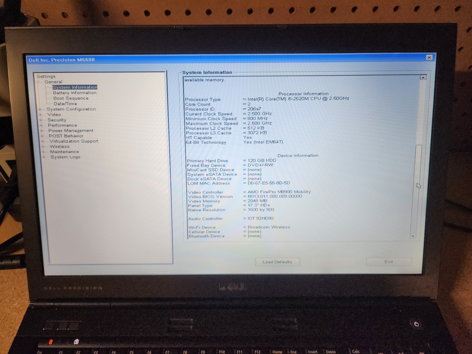 Dell Precision M6600 i5-2520M 2.5GHz 8GB RAM 120GB HDD No OS AMD FirePro GPU