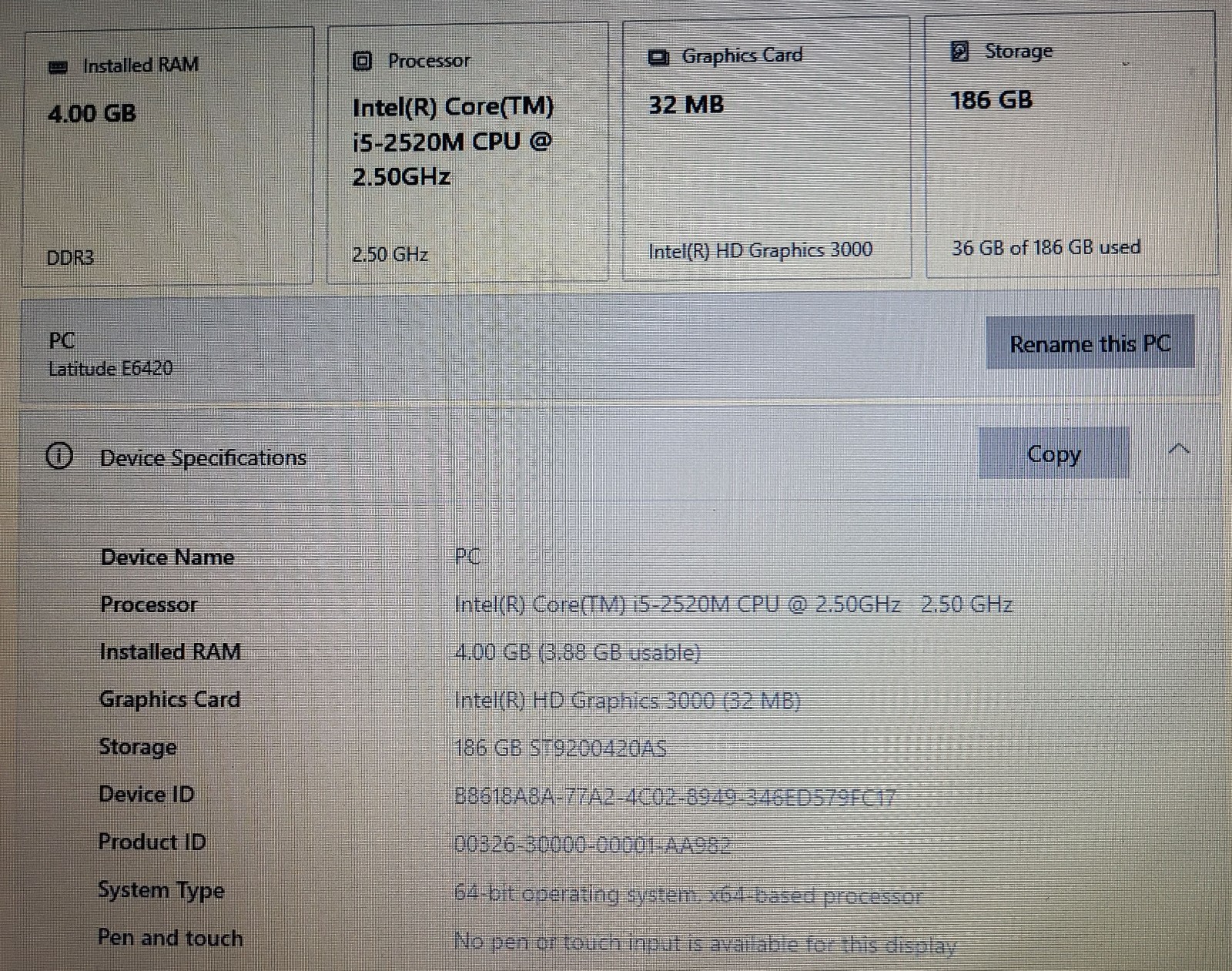 Dell Latitude E6420 Intel Core i5-2520M 4GB 200GB Windows 10 Home