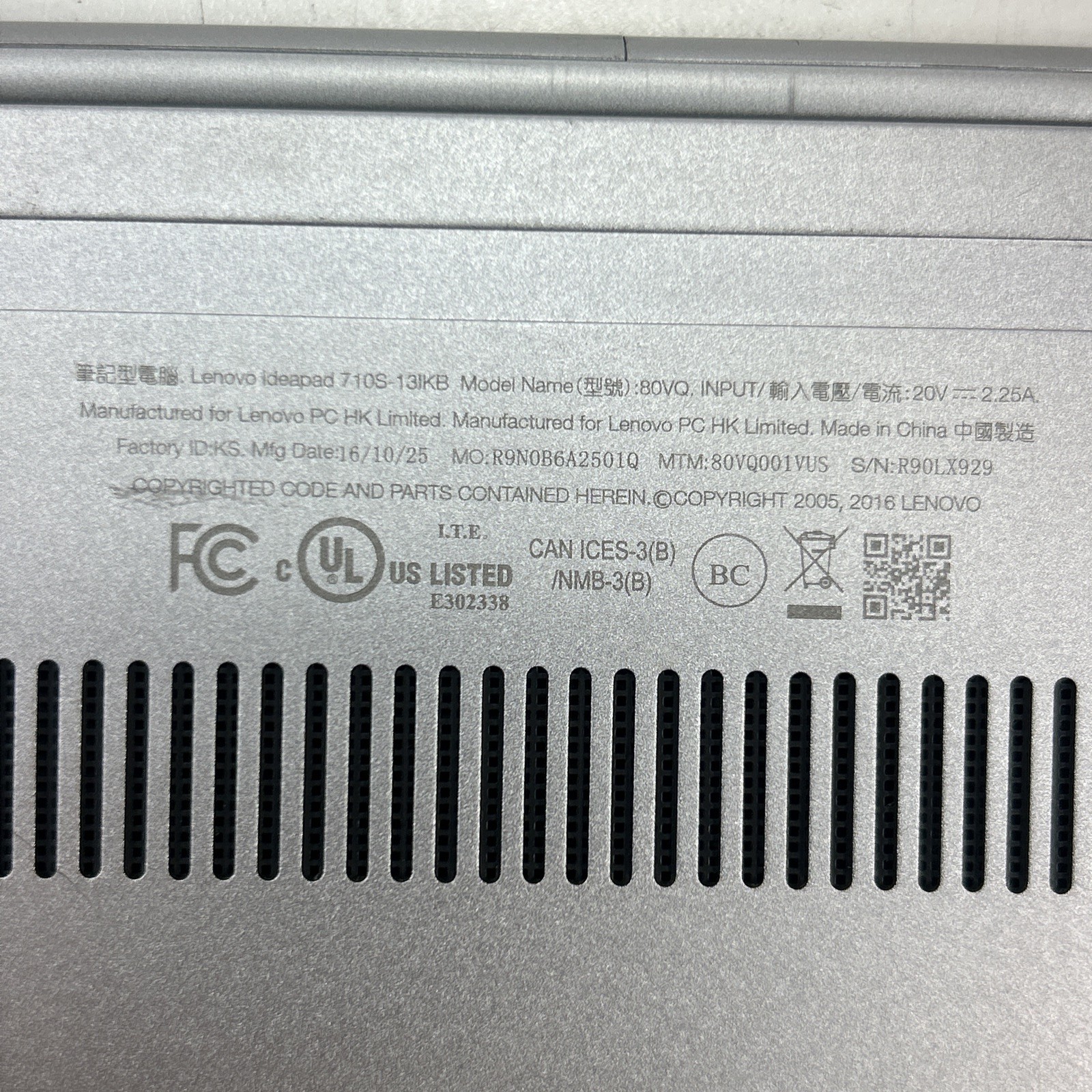 Lenovo IdeaPad 710S-13IKB Plus Touch i5-7200u8GB Internal Ram NO SSD/WiFi PARTS