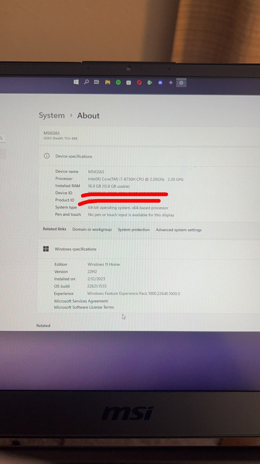 msi gs65 stealth thin 8re