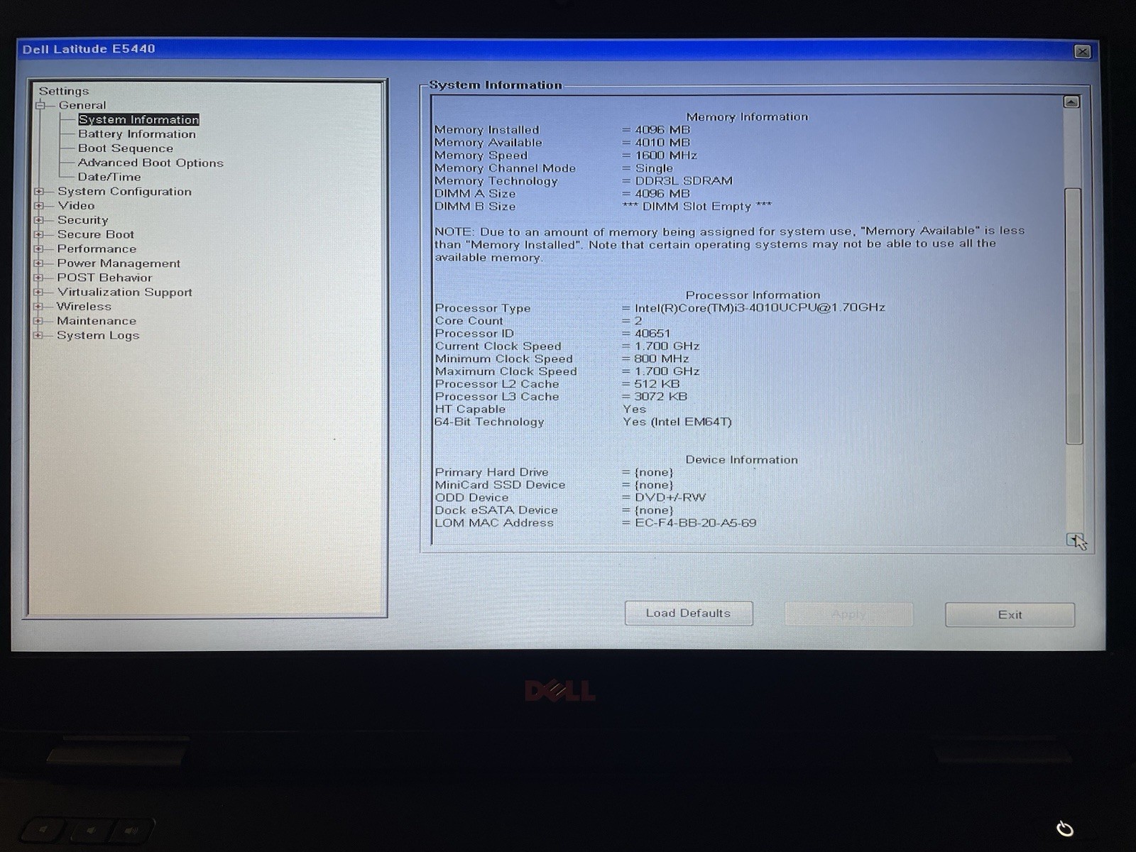 DELL LATITUDE E5440 Laptop w/ Intel Core i3-4010U 1.70 GHz + 4 GB No HD/OS/Cable