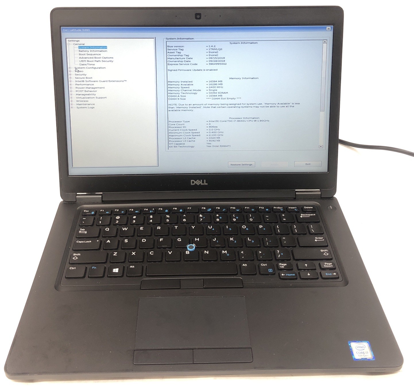Dell Latitude 5490, Intel Core i7-8650U @1.90GHz, 16GB RAM No SSD/OS *Tested*