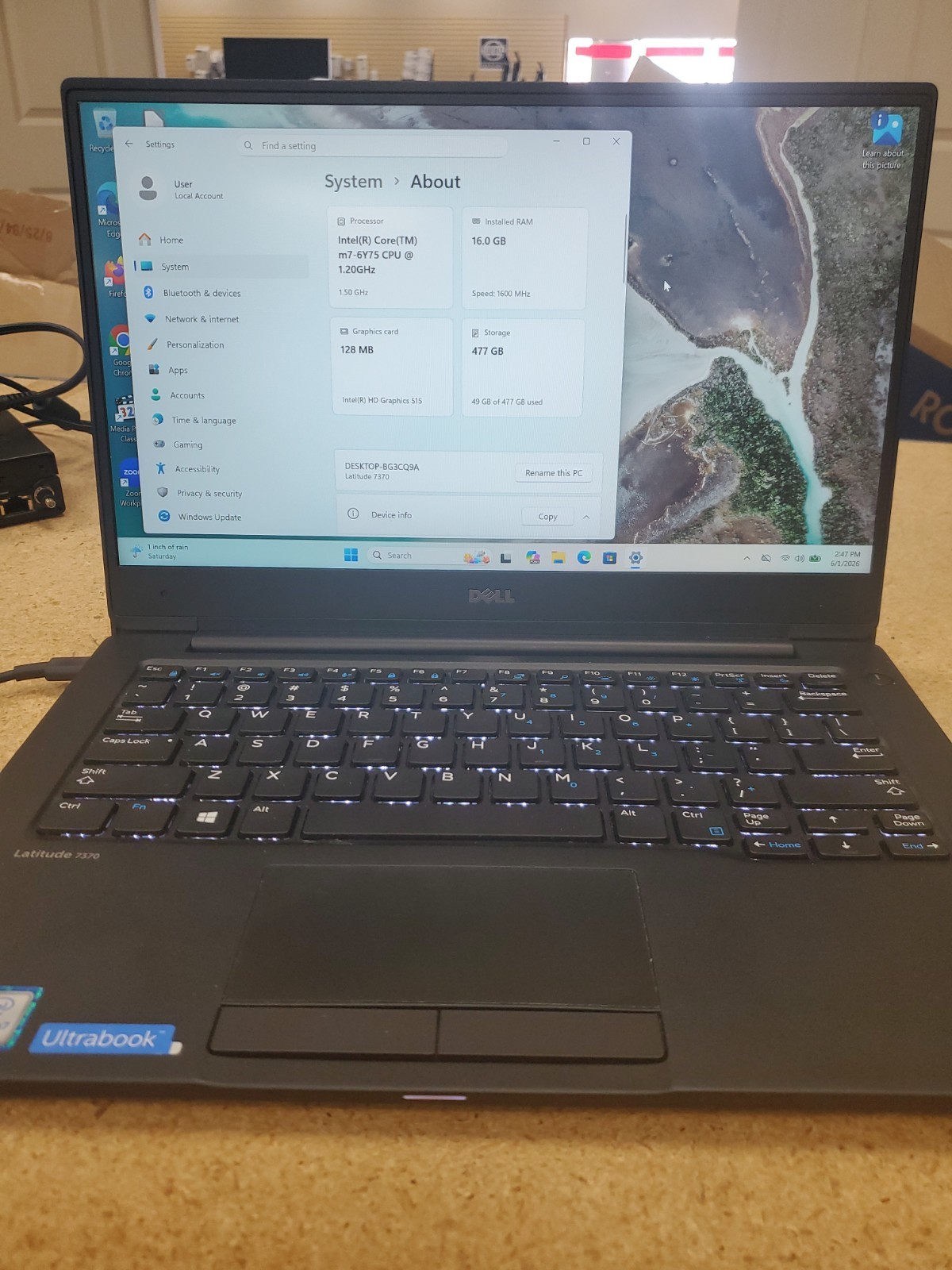 14″ Dell Latitude 7370 Laptop m7-6y75 16GB RAM 500GB SSD Win 11 Pro 060126-3