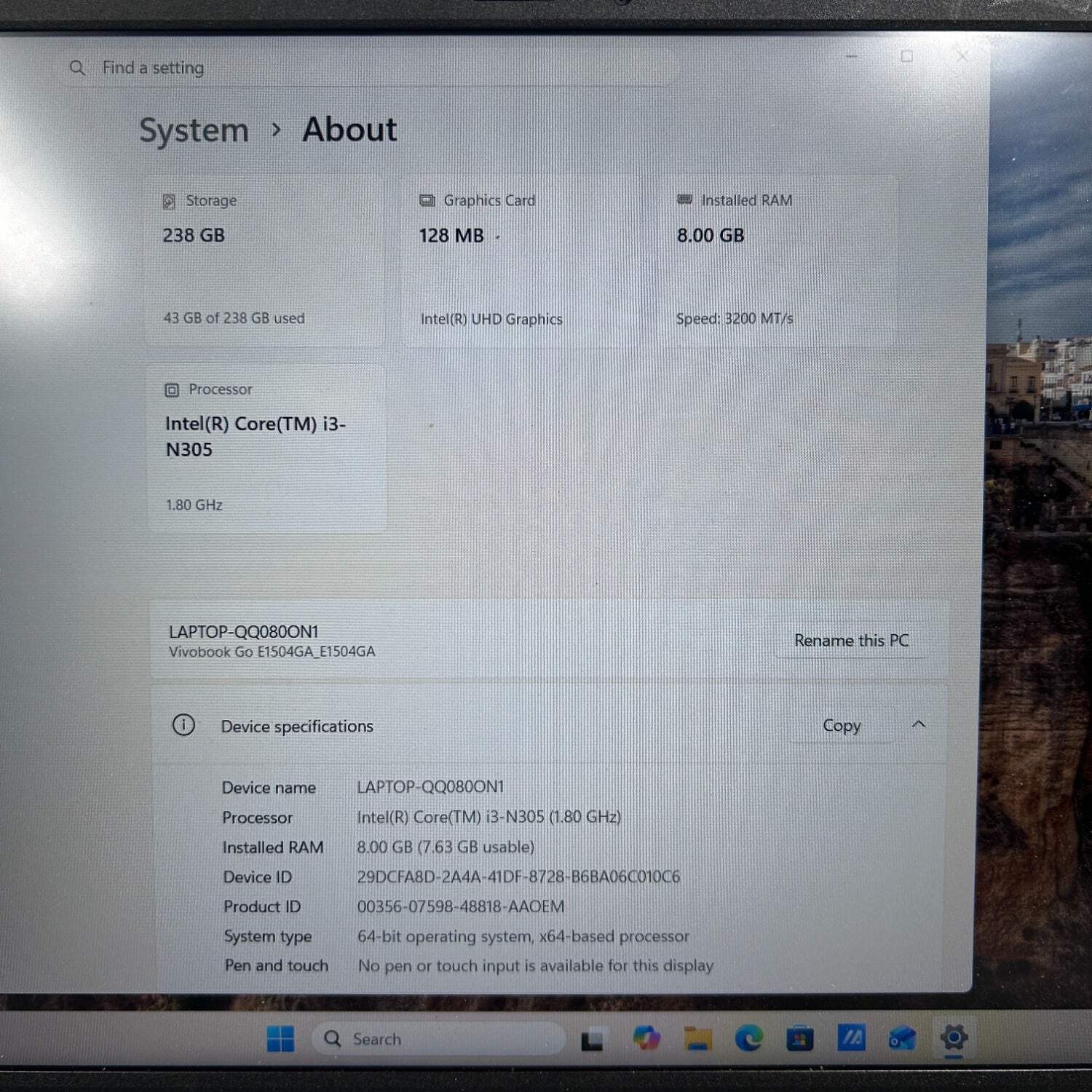 Asus Vivobook Go 14/15 WS35 i3-N305 1.8GHz 8GB RAM 256GB SSD