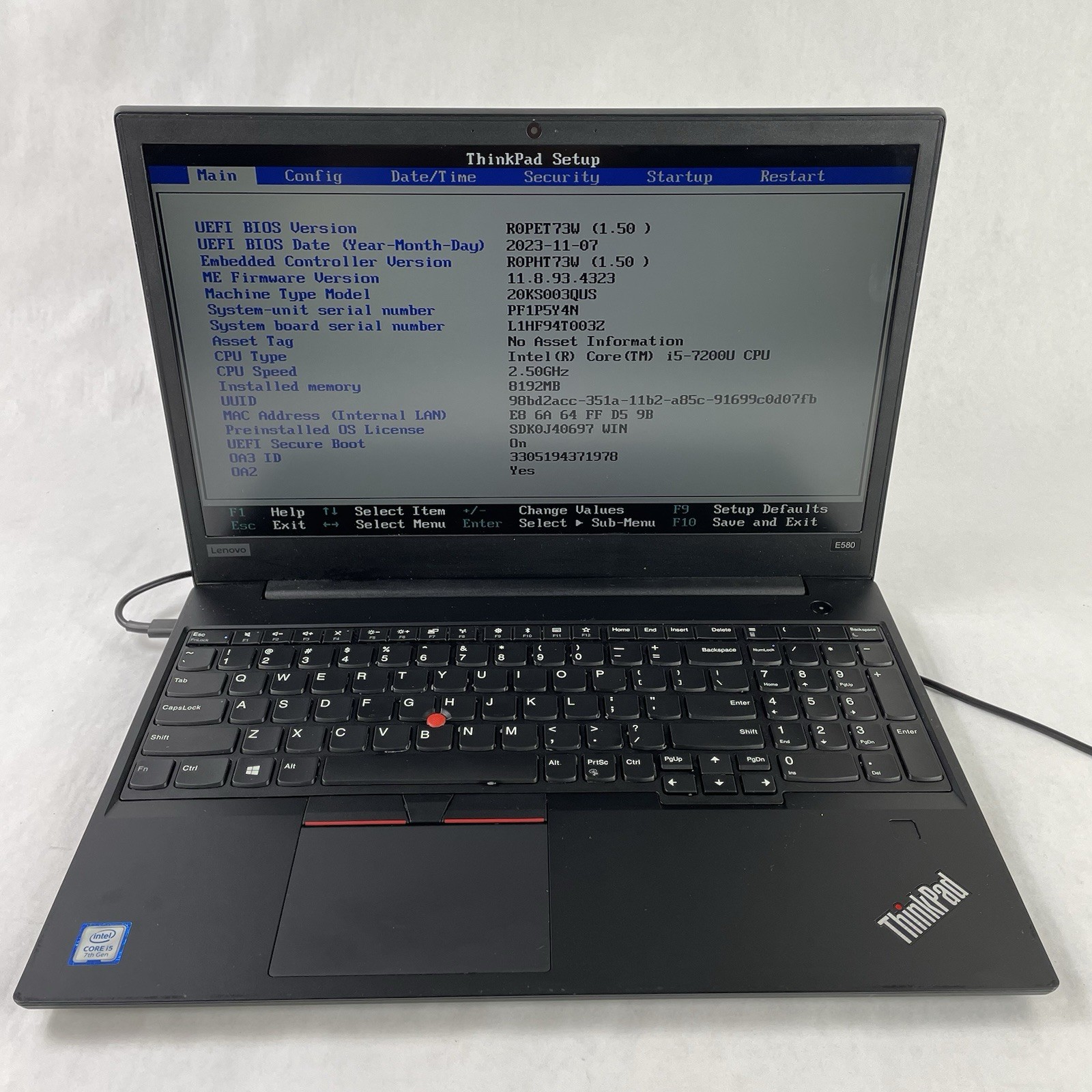 Lenovo ThinkPad E580 15.6″ i5-7200U 2.50 GHz 8 GB RAM No SSD No OS No AC