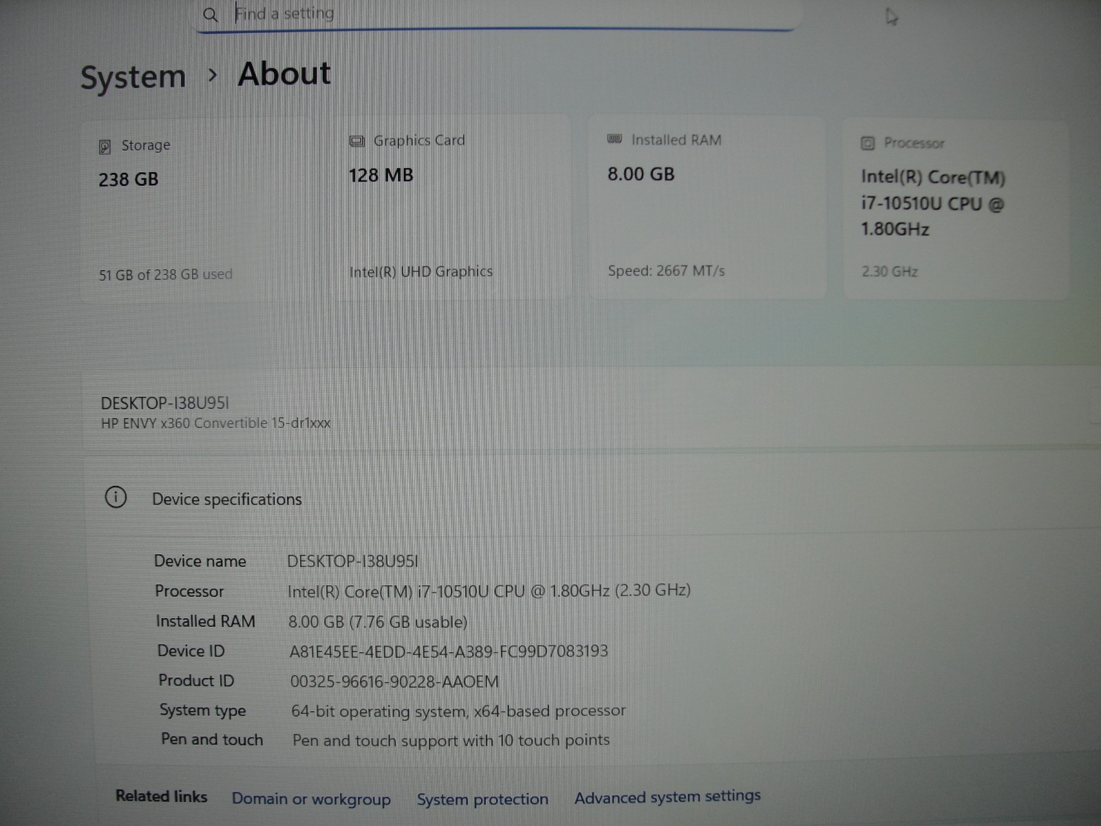 HP Envy x360 15t-DR100 15.6”FHD TOUCH Intel Core i7-10510U 1.8GHz 8GB RAM 256GB