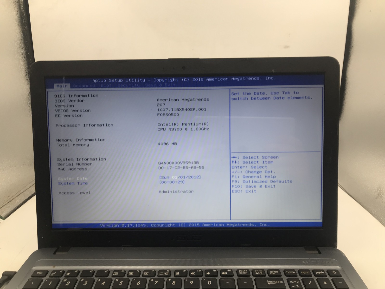 ASUS SONICMASTER X540S – BOOTS TO BIOS – INTEL PENTIUM N – 4GB RAM -READ DESC-BB