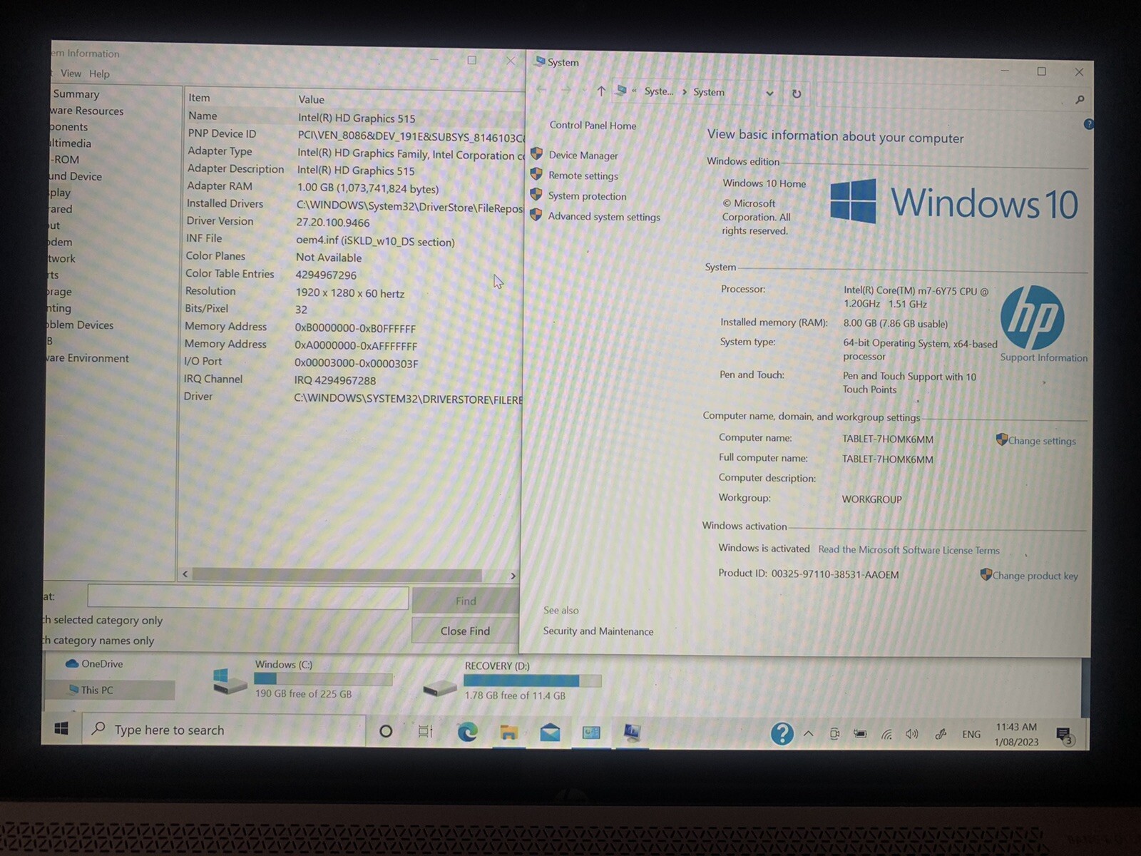 HP Spectre X2 Touch| Intel Core™m7-6Y75| 256GB SSD|8GB| Win10Pro Original
