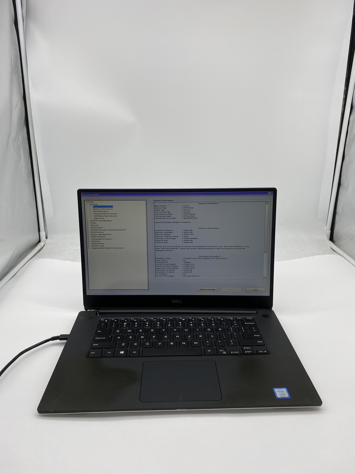 Dell XPS 15 9570 Laptop Intel Core i5 8300H 2.3GHz 8GB RAM – No HDD