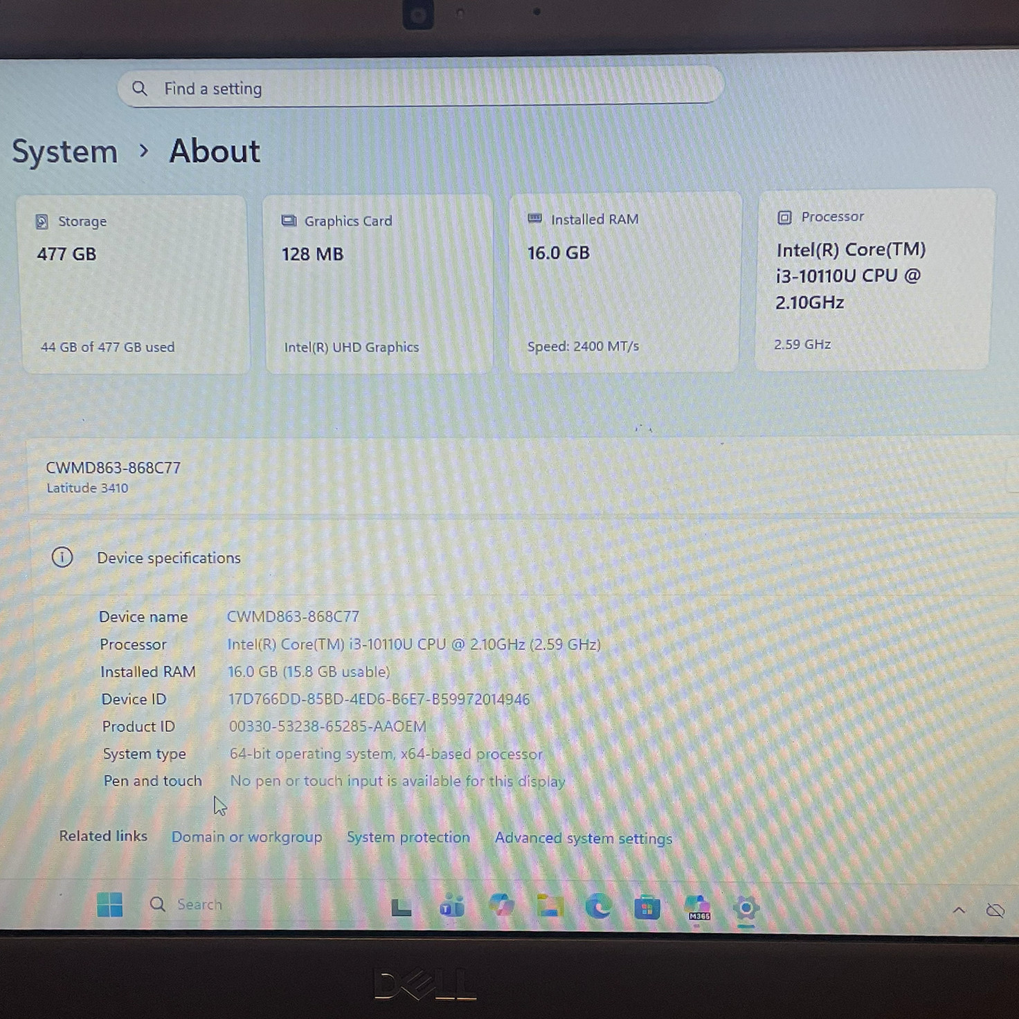 Dell Latitude 3410 Core i3 10110U @ 2.10GHz 512GB SSD