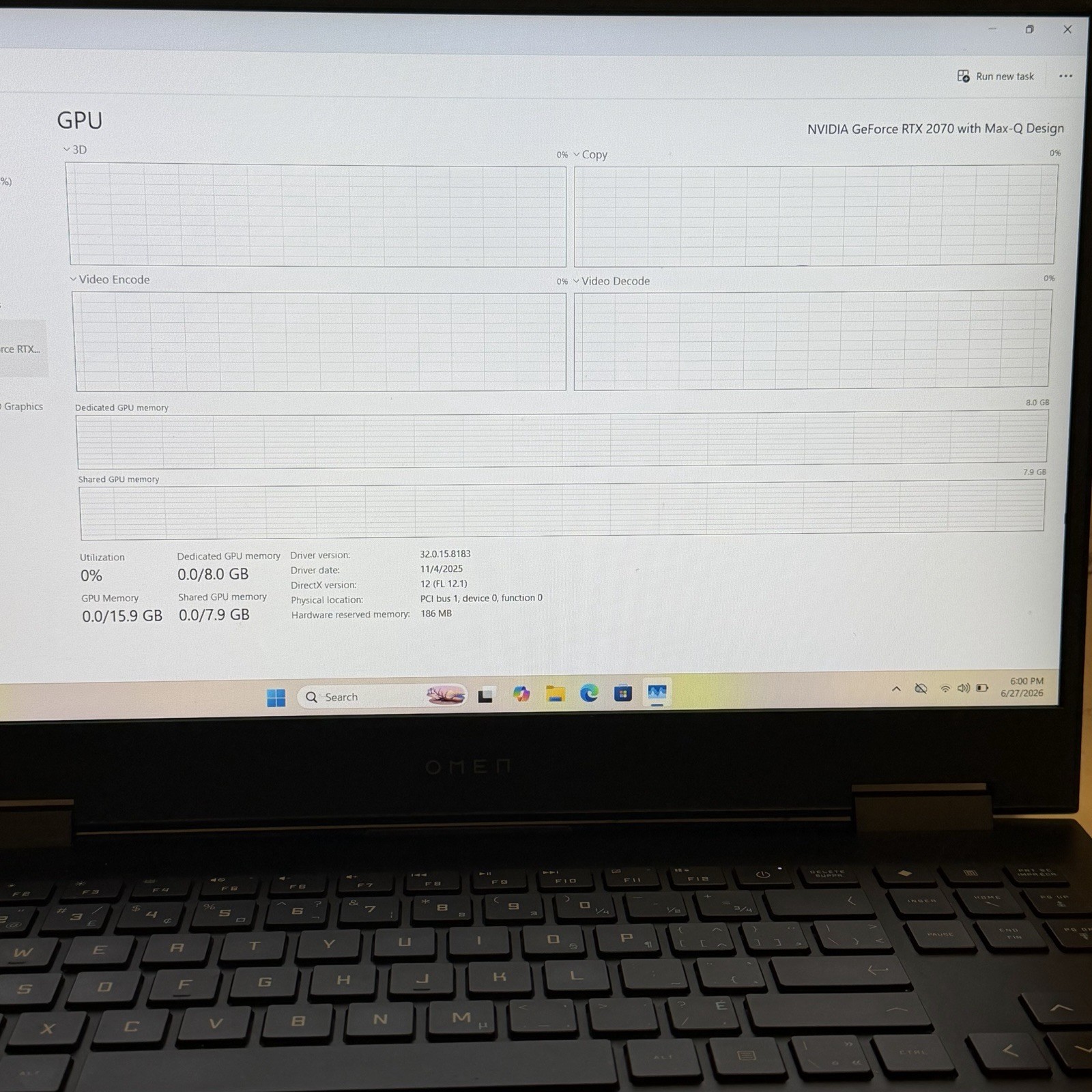 HP OMEN 15 Gaming Laptop i7-10750H RTX 2070 Max-Q 8GB 16GB RAM 1TB SSD Win 11
