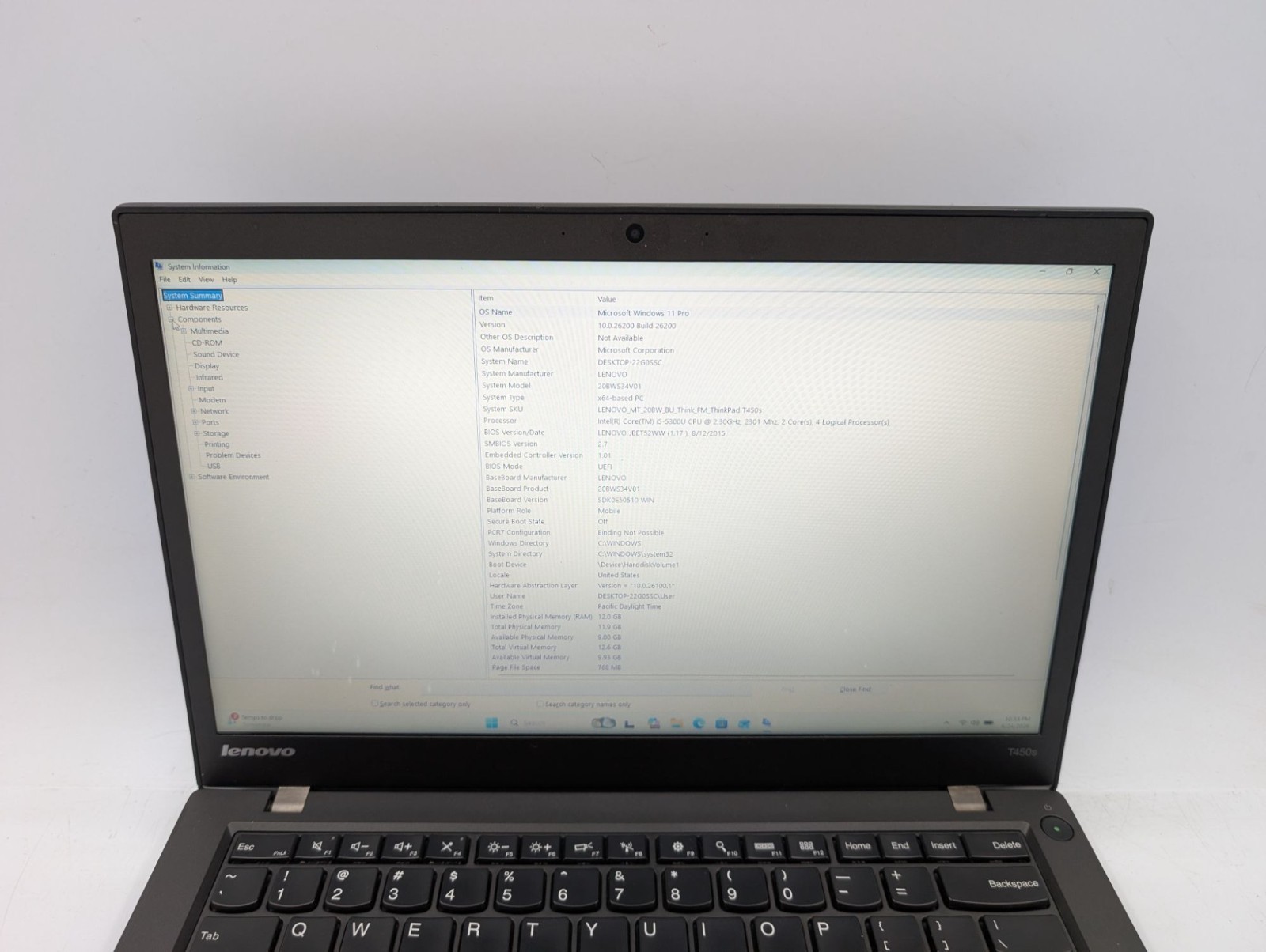 Lenovo ThinkPad T450s 14″ Intel Core i5-5300U 12GB RAM 128GB SSD Windows 11 Pro