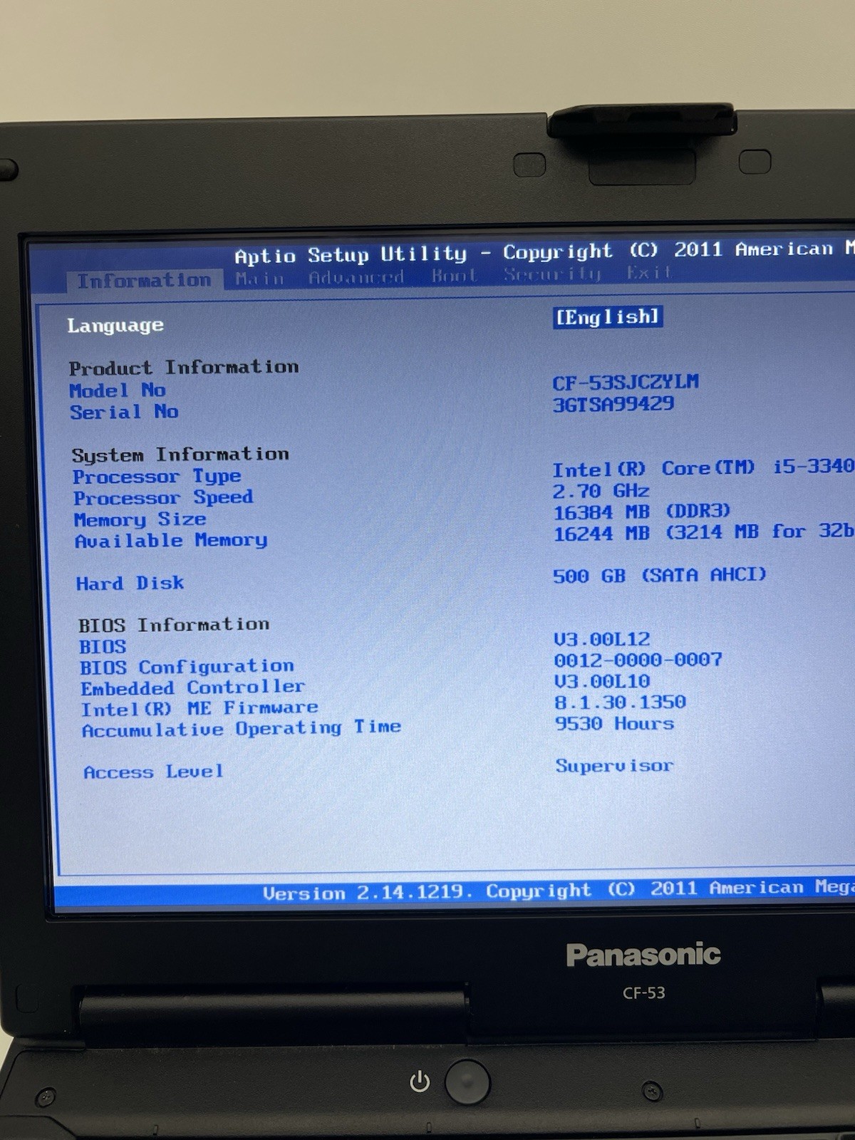 Panasonic Toughbook CF-53 i5-3340M 2.7GHz 16GB Ram, 500GB SSD, TOUCH